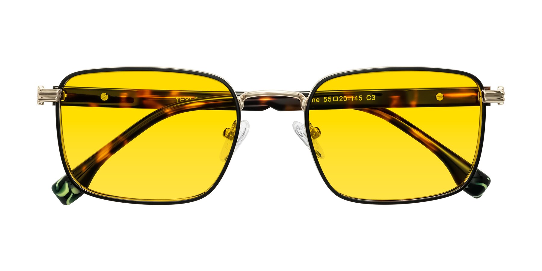 Folded Front of Rhine in Black/Gold/Tortoise with Yellow Tinted Lenses