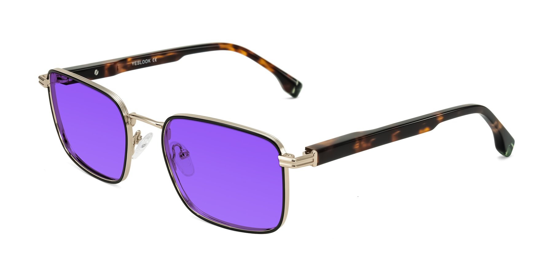 Angle of Rhine in Black/Gold/Tortoise with Purple Tinted Lenses