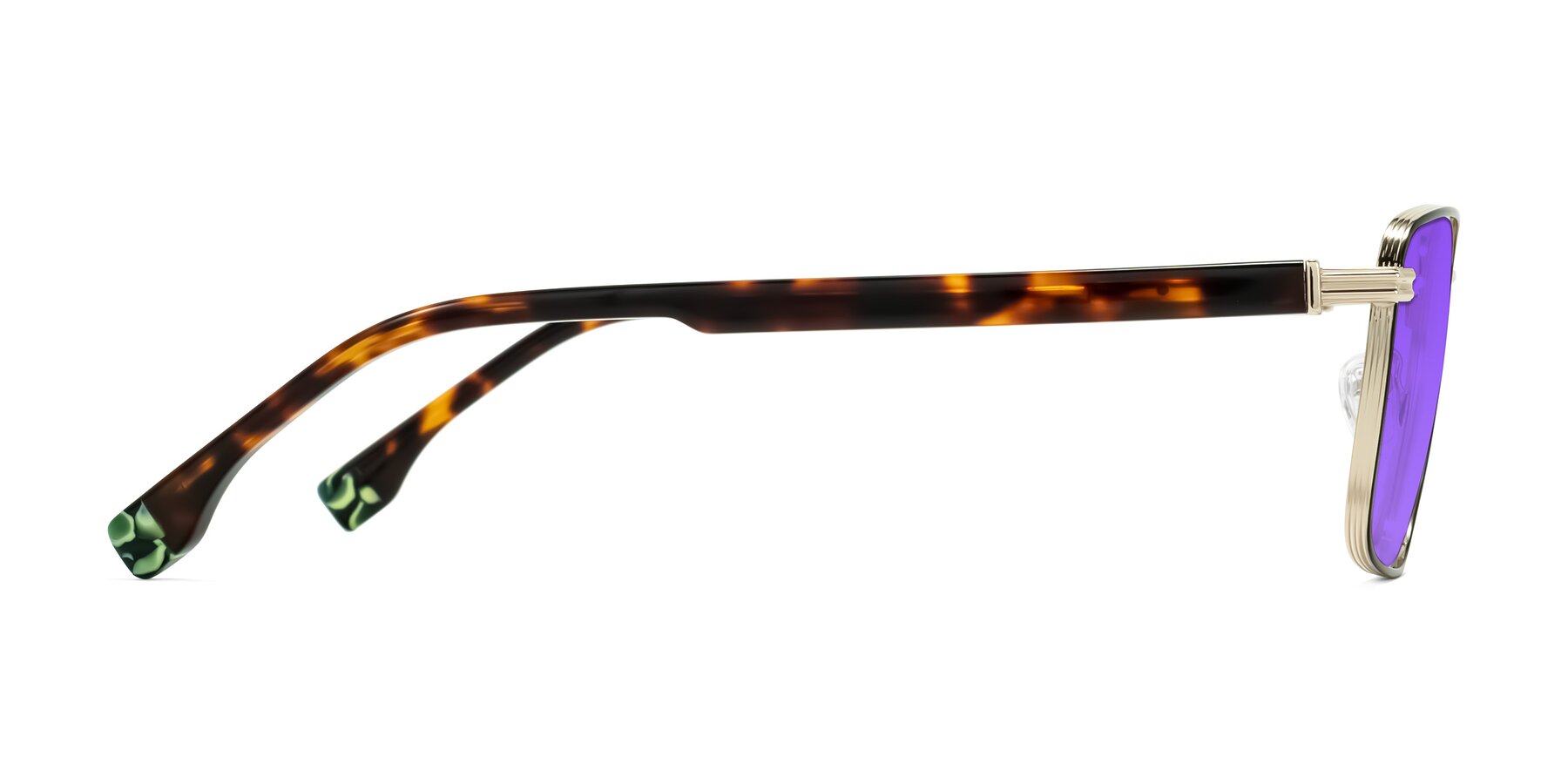 Side of Rhine in Black/Gold/Tortoise with Purple Tinted Lenses