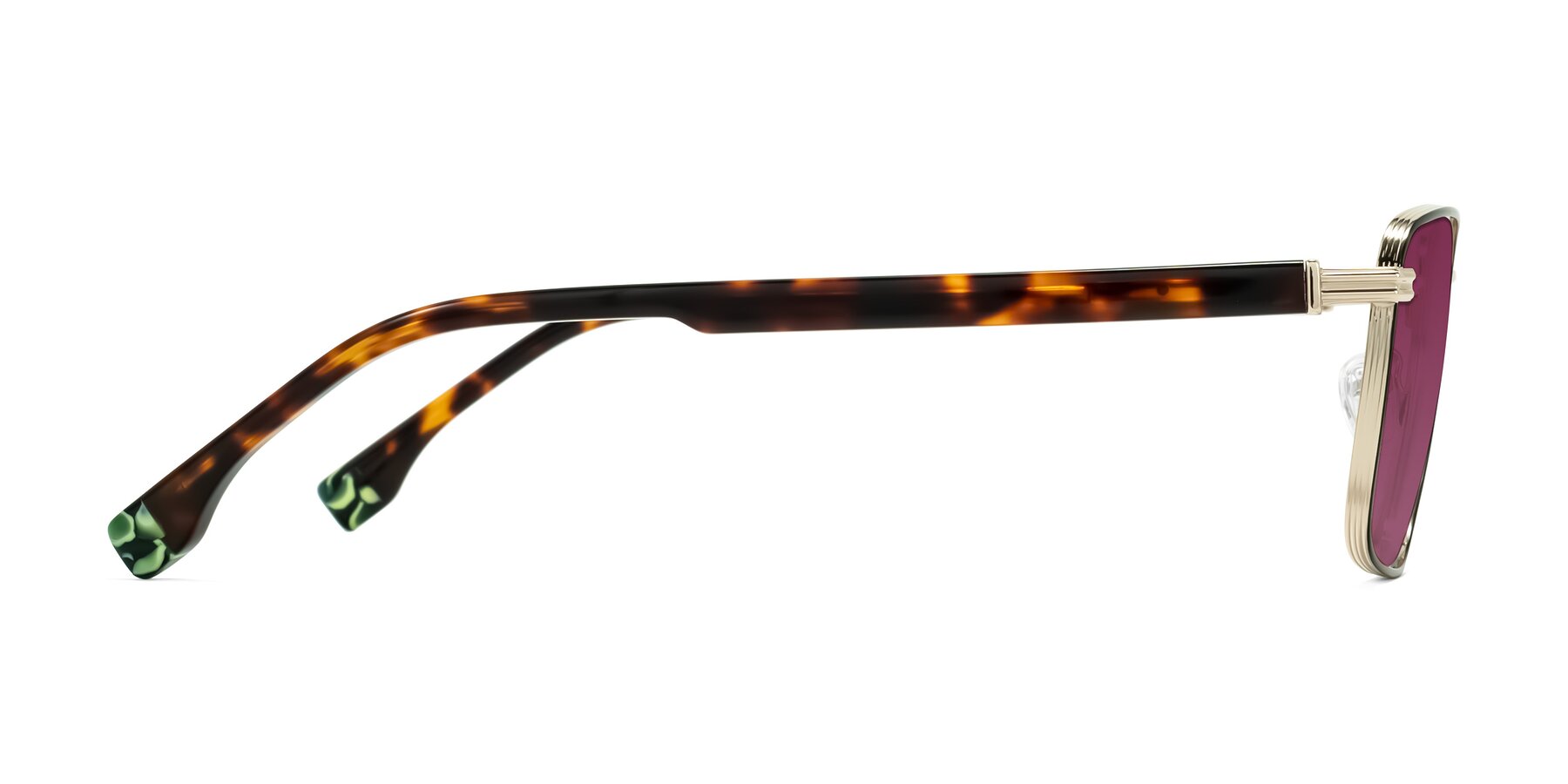 Side of Rhine in Black/Gold/Tortoise with Wine Tinted Lenses