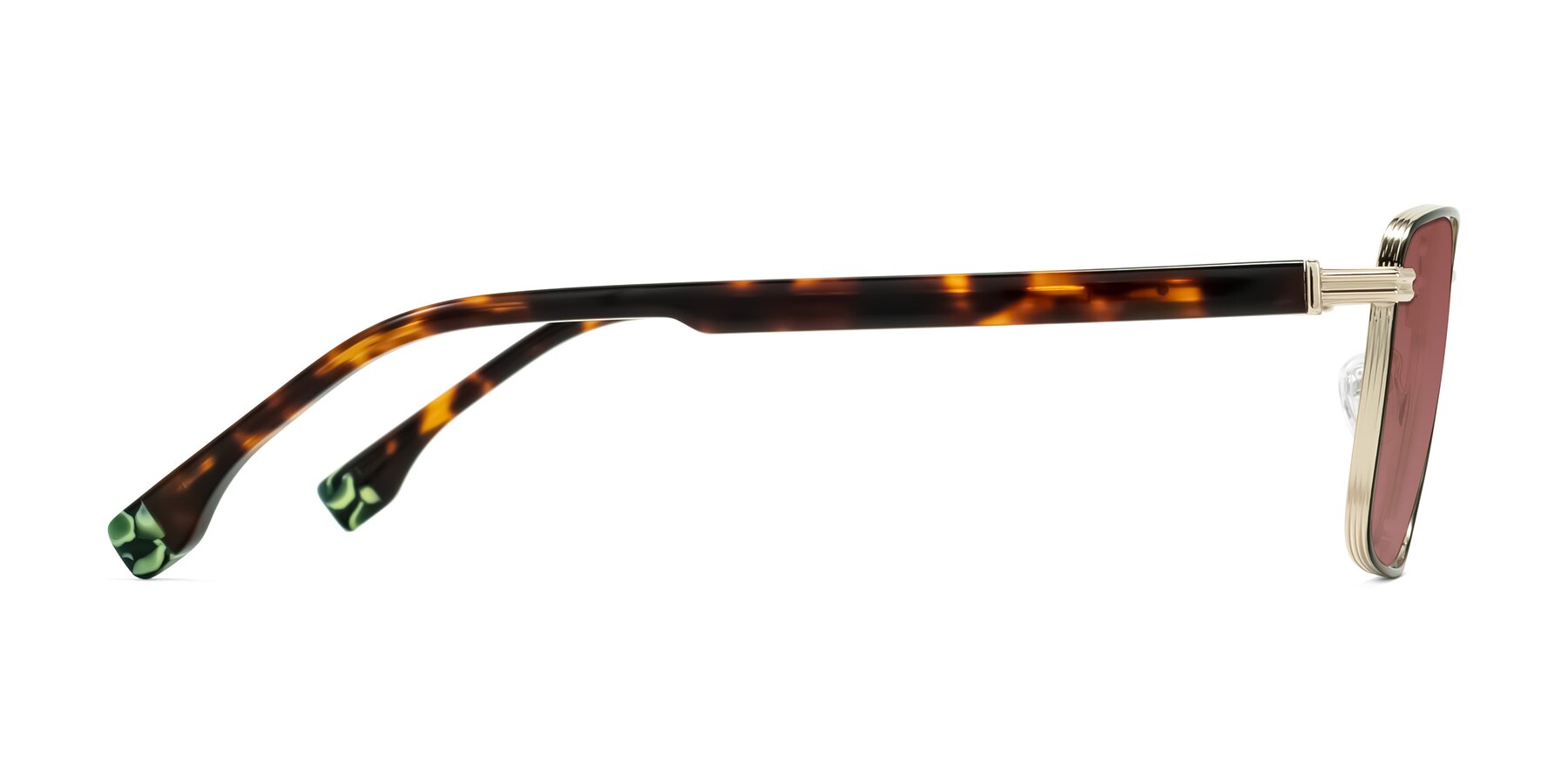 Side of Rhine in Black/Gold/Tortoise with Garnet Tinted Lenses