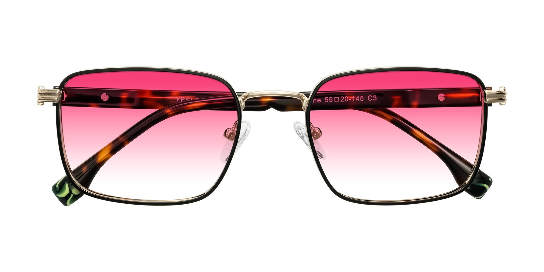 Folded Front of Rhine in Black/Gold/Tortoise with Pink Gradient Lenses