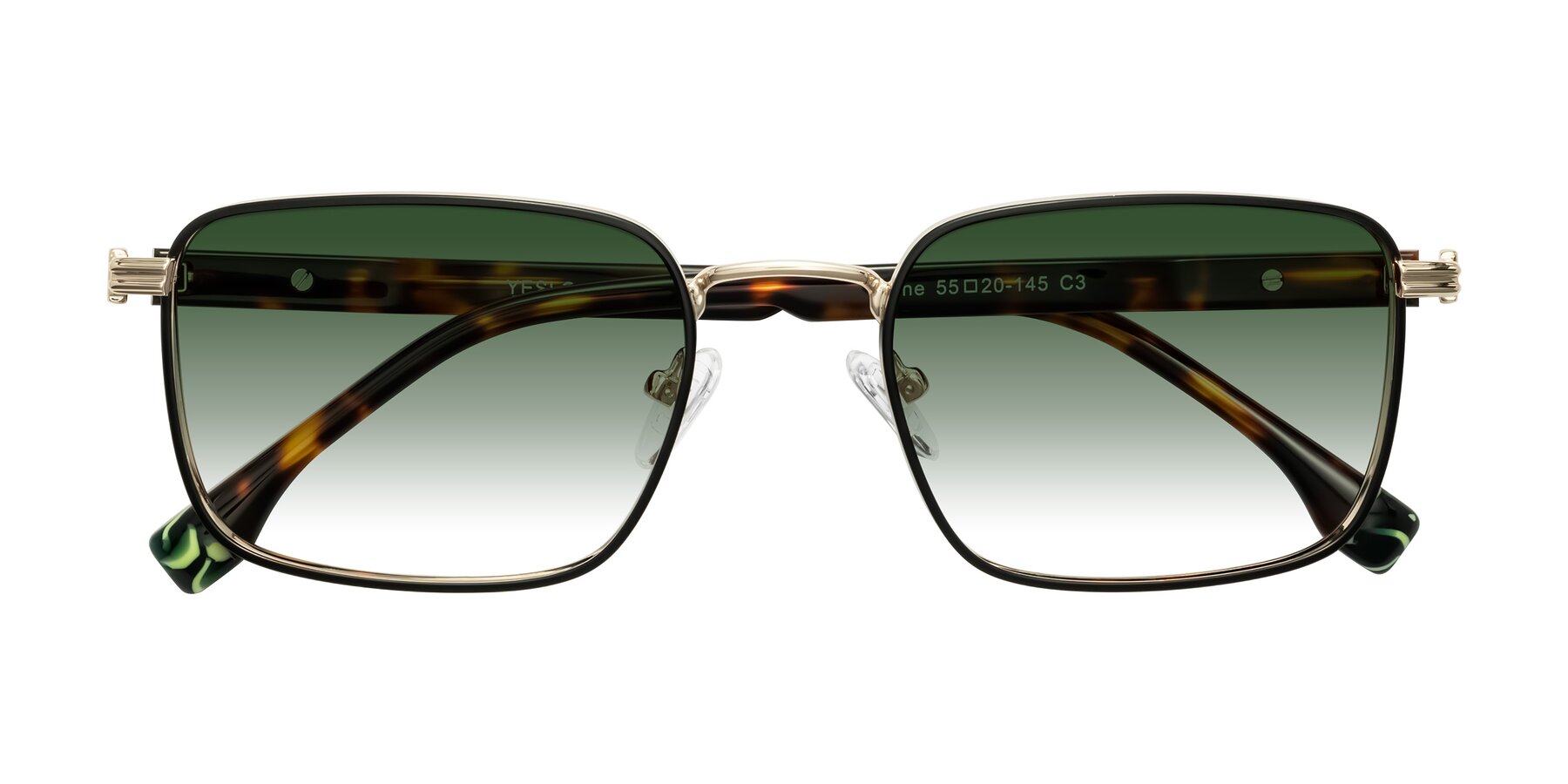 Folded Front of Rhine in Black/Gold/Tortoise with Green Gradient Lenses