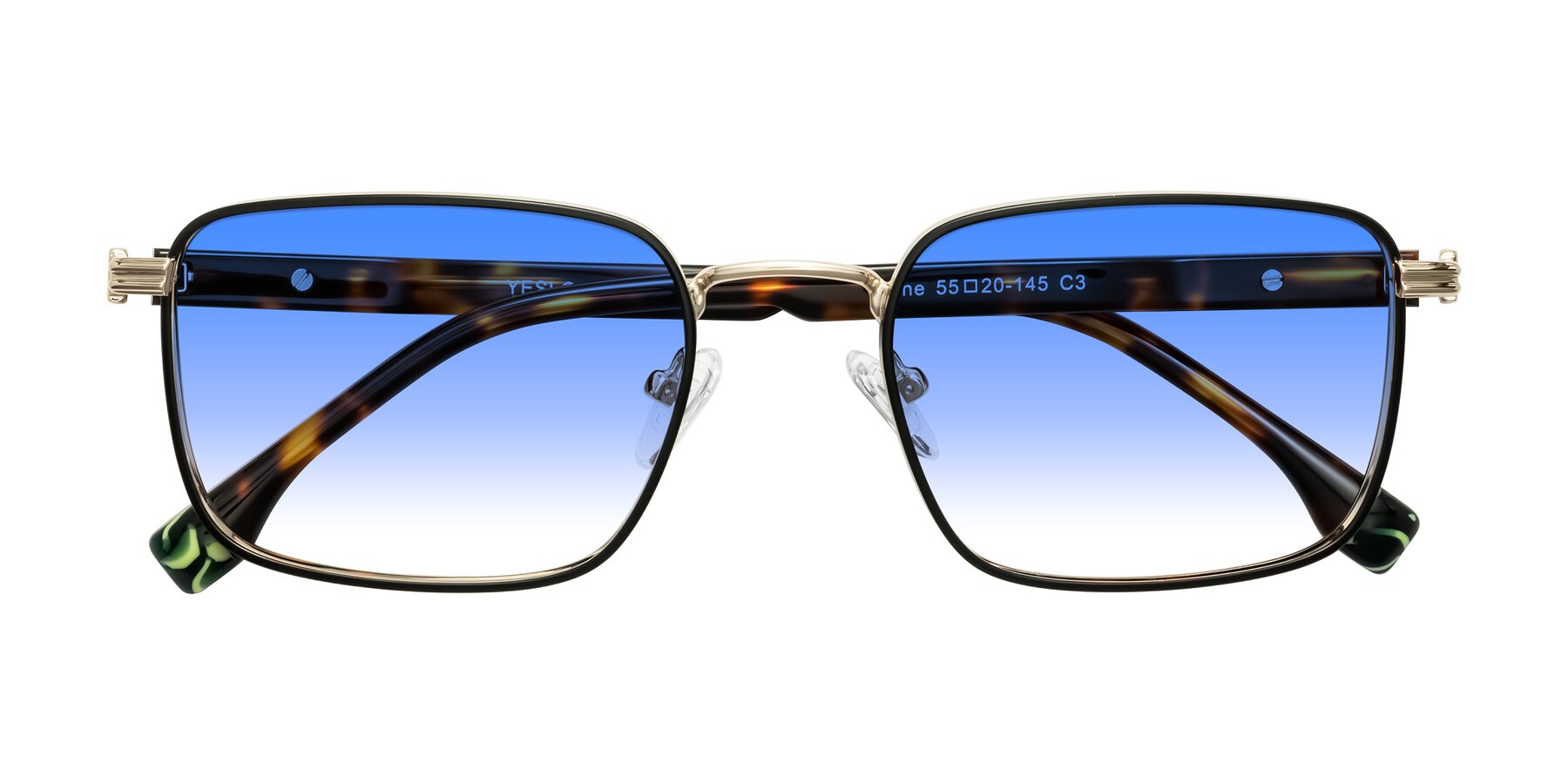 Folded Front of Rhine in Black/Gold/Tortoise with Blue Gradient Lenses