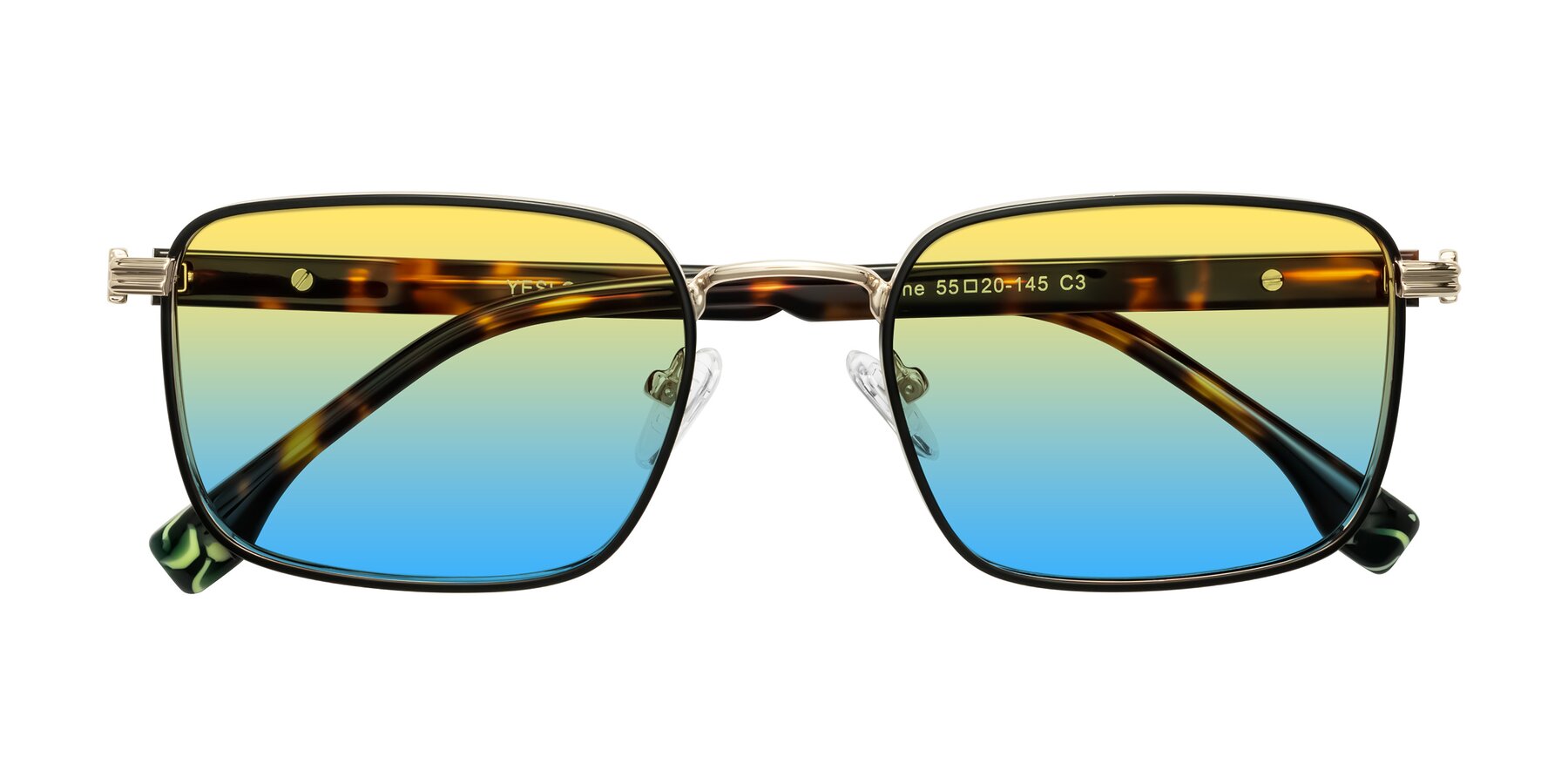 Folded Front of Rhine in Black/Gold/Tortoise with Yellow / Blue Gradient Lenses