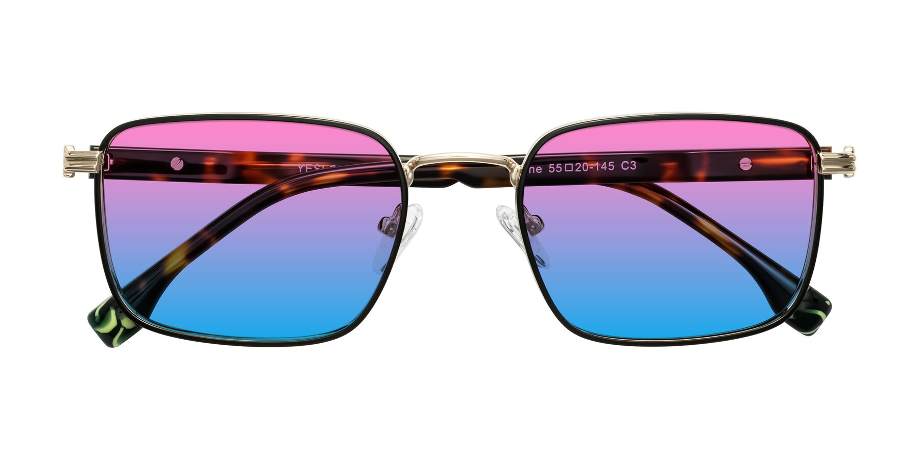 Folded Front of Rhine in Black/Gold/Tortoise with Pink / Blue Gradient Lenses