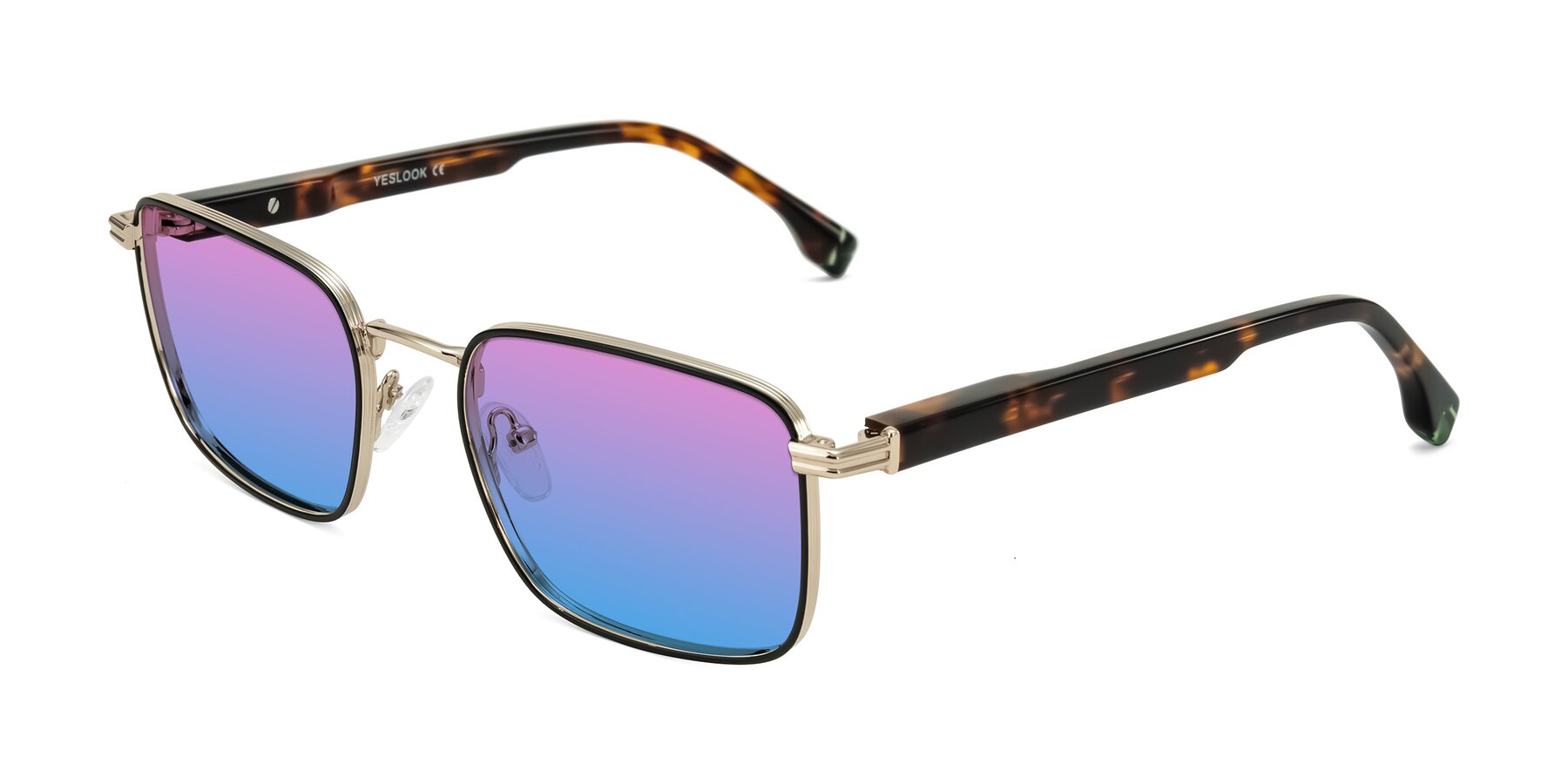 Angle of Rhine in Black/Gold/Tortoise with Pink / Blue Gradient Lenses