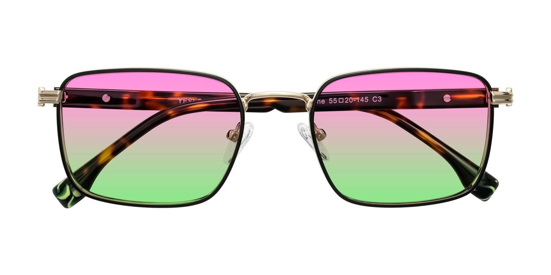 Folded Front of Rhine in Black/Gold/Tortoise with Pink / Green Gradient Lenses
