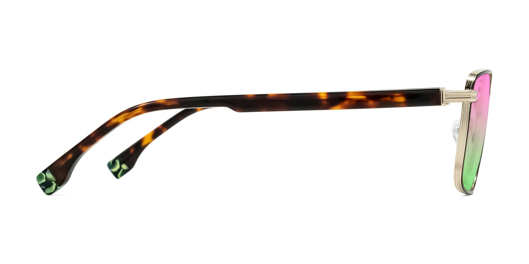 Side of Rhine in Black/Gold/Tortoise with Pink / Green Gradient Lenses