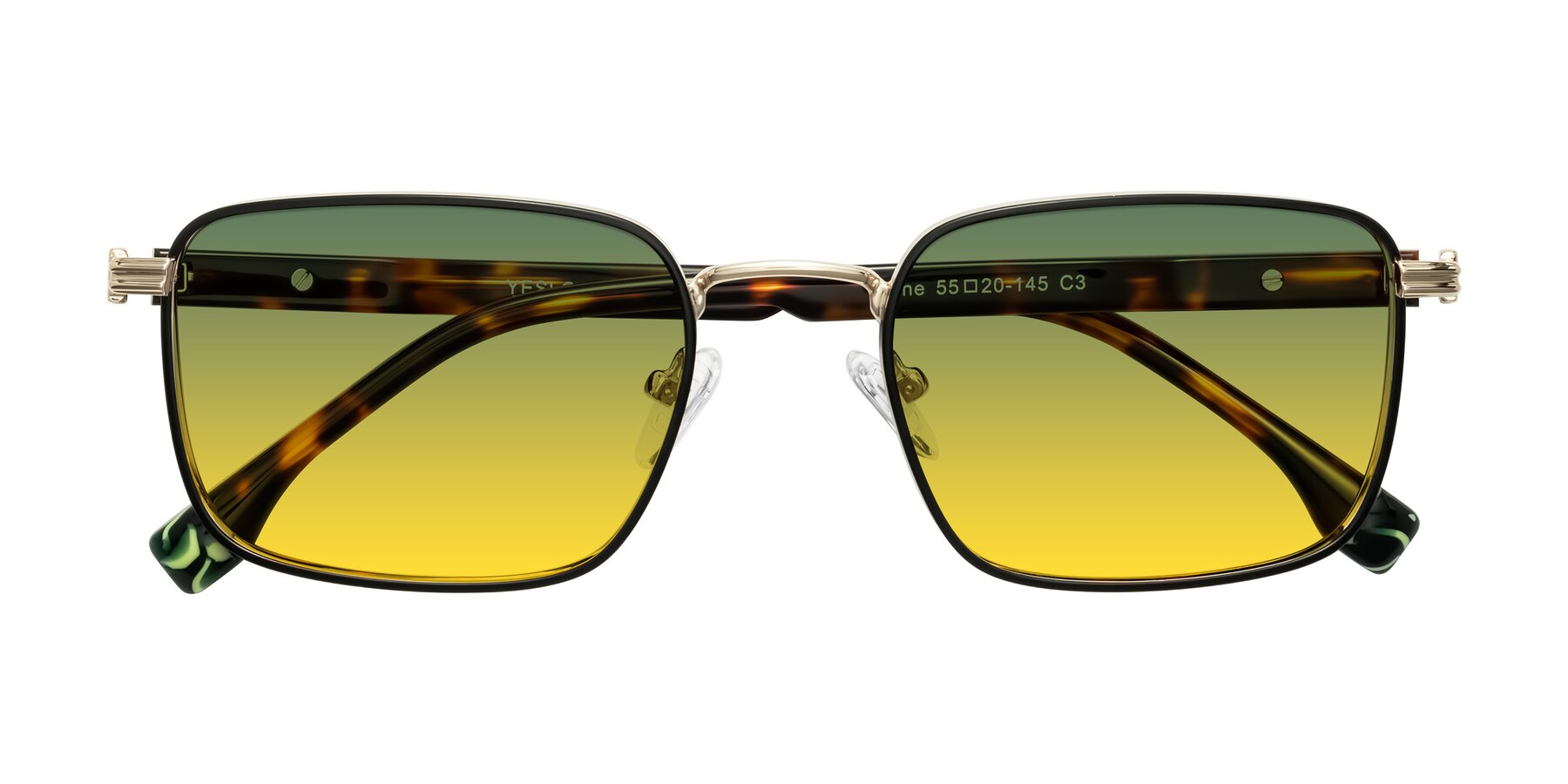 Folded Front of Rhine in Black/Gold/Tortoise with Green / Yellow Gradient Lenses