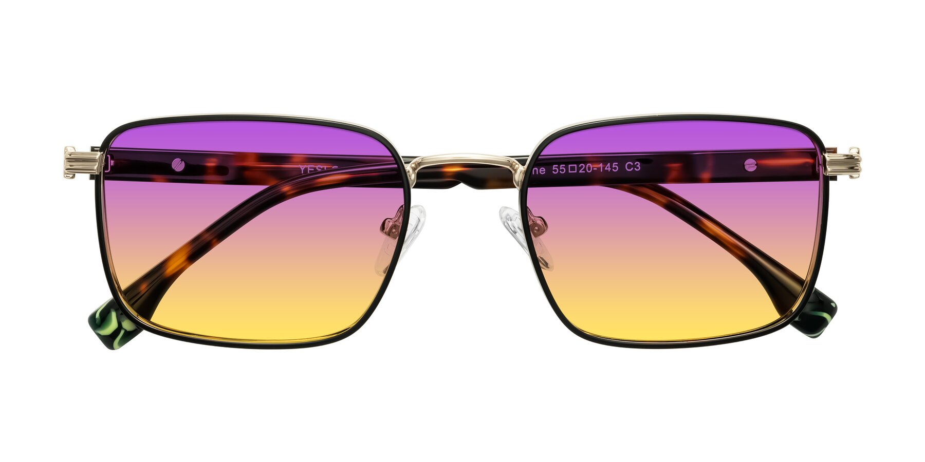 Folded Front of Rhine in Black/Gold/Tortoise with Purple / Yellow Gradient Lenses