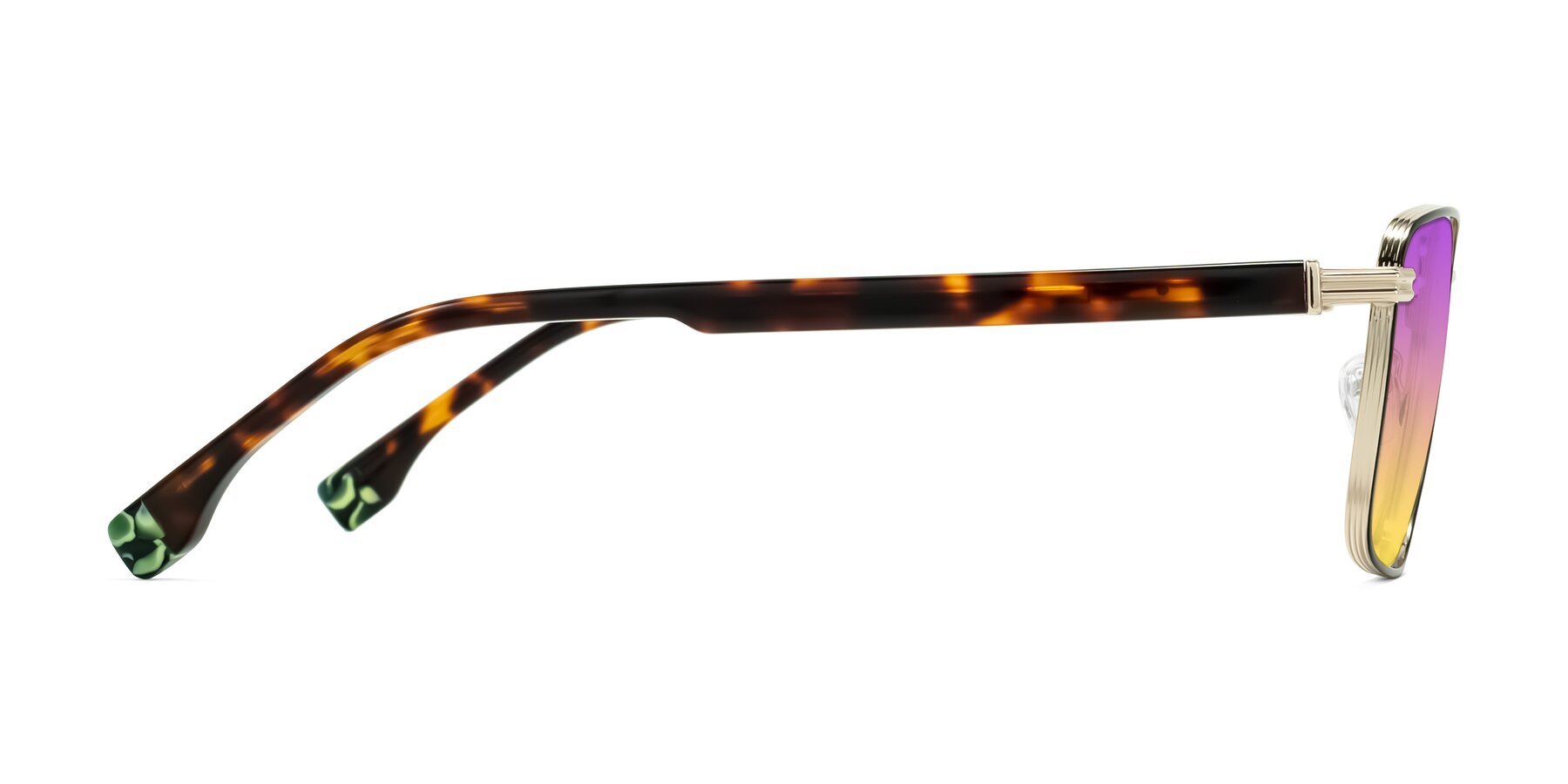 Side of Rhine in Black/Gold/Tortoise with Purple / Yellow Gradient Lenses