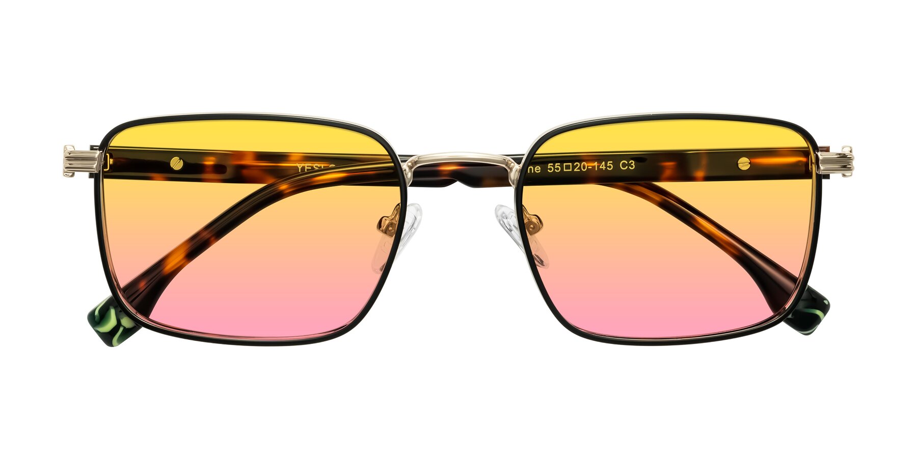 Folded Front of Rhine in Black/Gold/Tortoise with Yellow / Pink Gradient Lenses