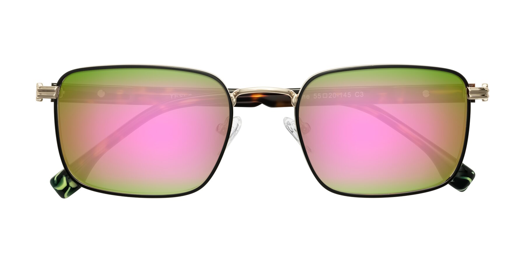 Folded Front of Rhine in Black/Gold/Tortoise with Pink Mirrored Lenses