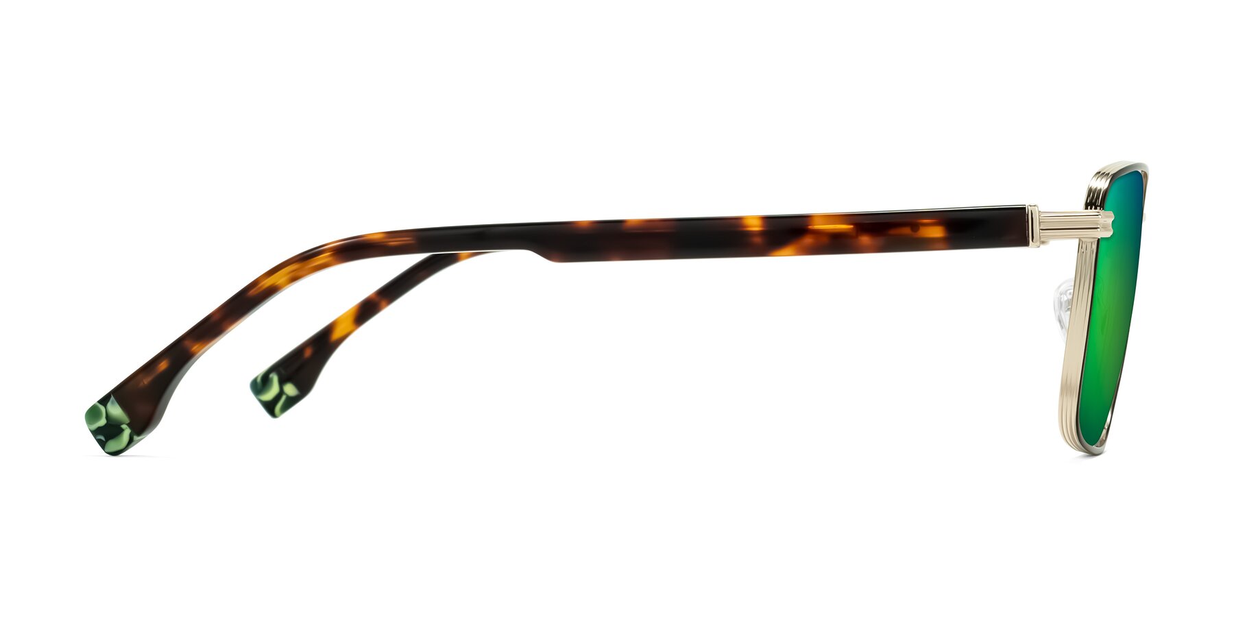 Side of Rhine in Black/Gold/Tortoise with Green Mirrored Lenses