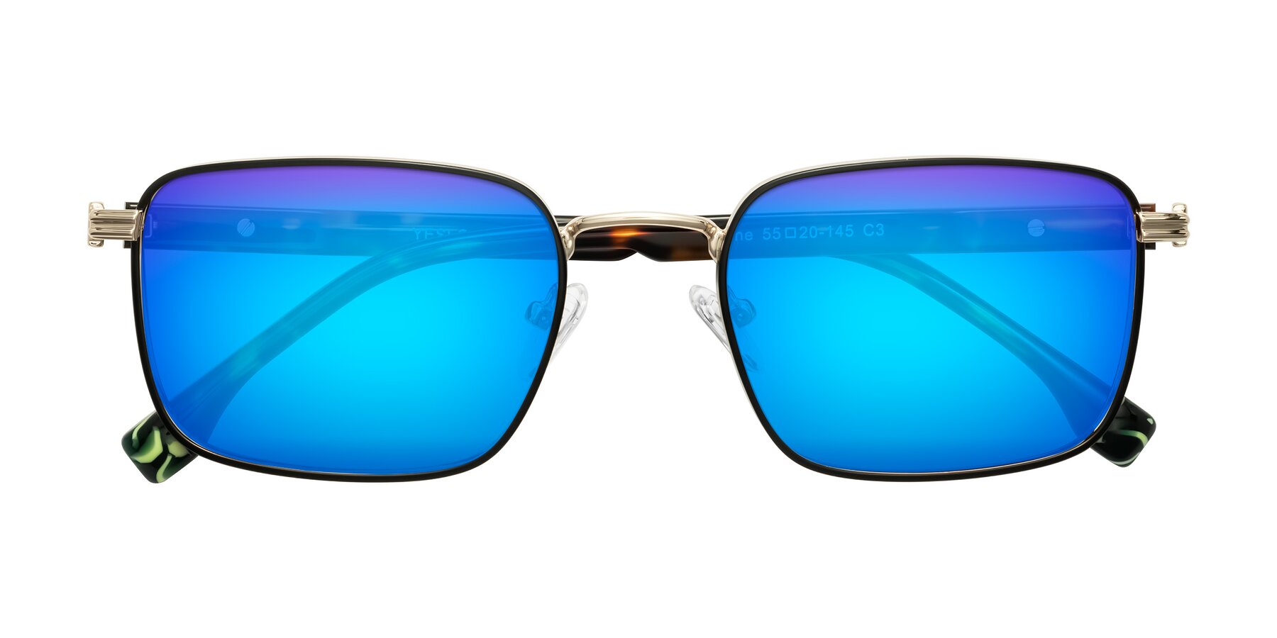 Folded Front of Rhine in Black/Gold/Tortoise with Blue Mirrored Lenses