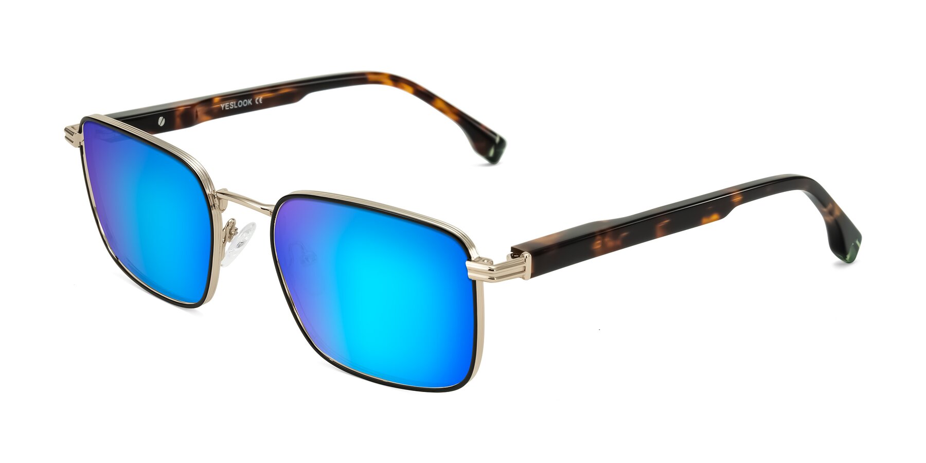 Angle of Rhine in Black/Gold/Tortoise with Blue Mirrored Lenses