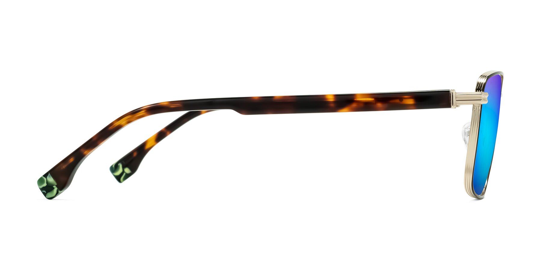 Side of Rhine in Black/Gold/Tortoise with Blue Mirrored Lenses