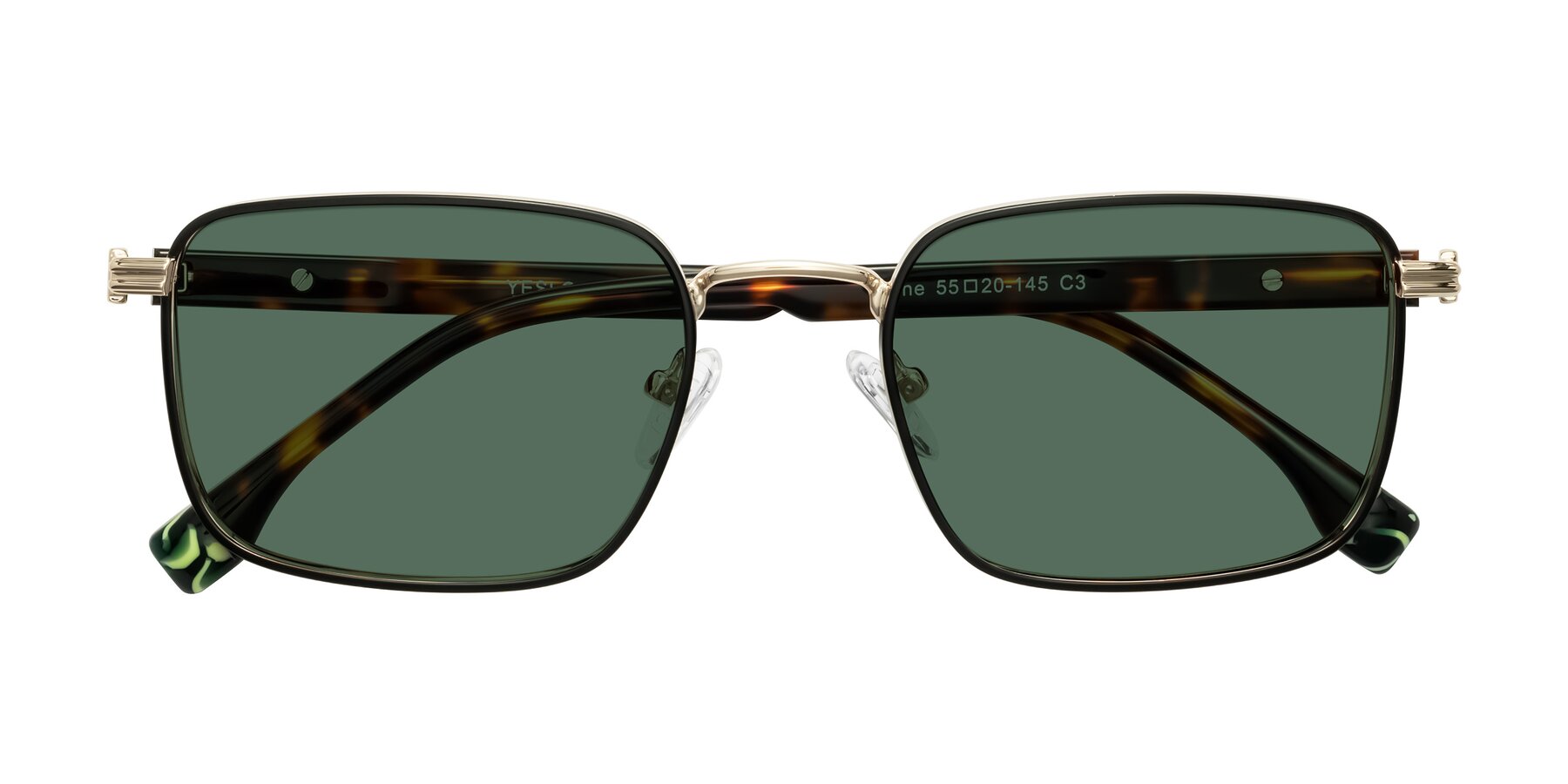 Folded Front of Rhine in Black/Gold/Tortoise with Green Polarized Lenses