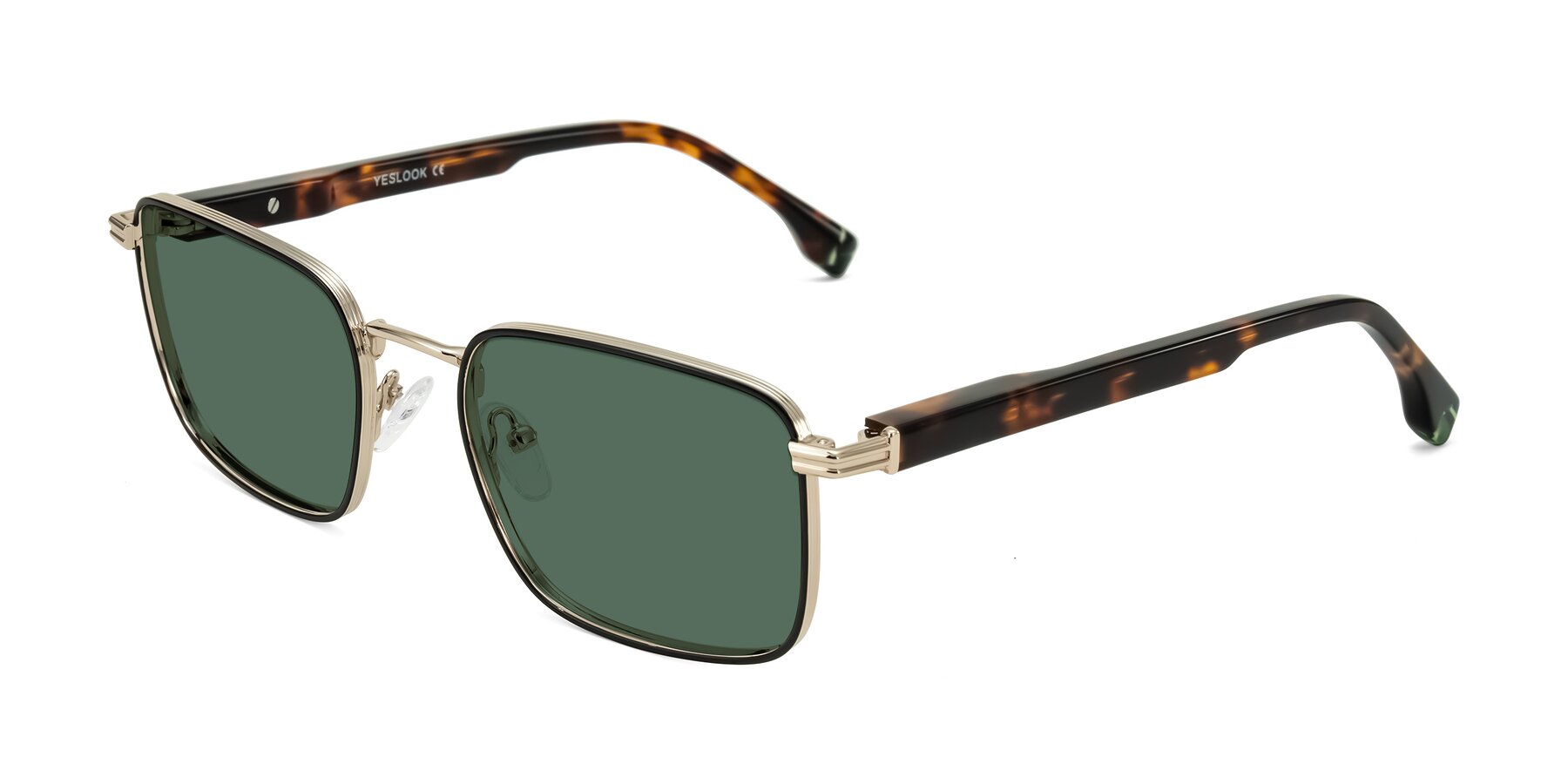 Angle of Rhine in Black/Gold/Tortoise with Green Polarized Lenses