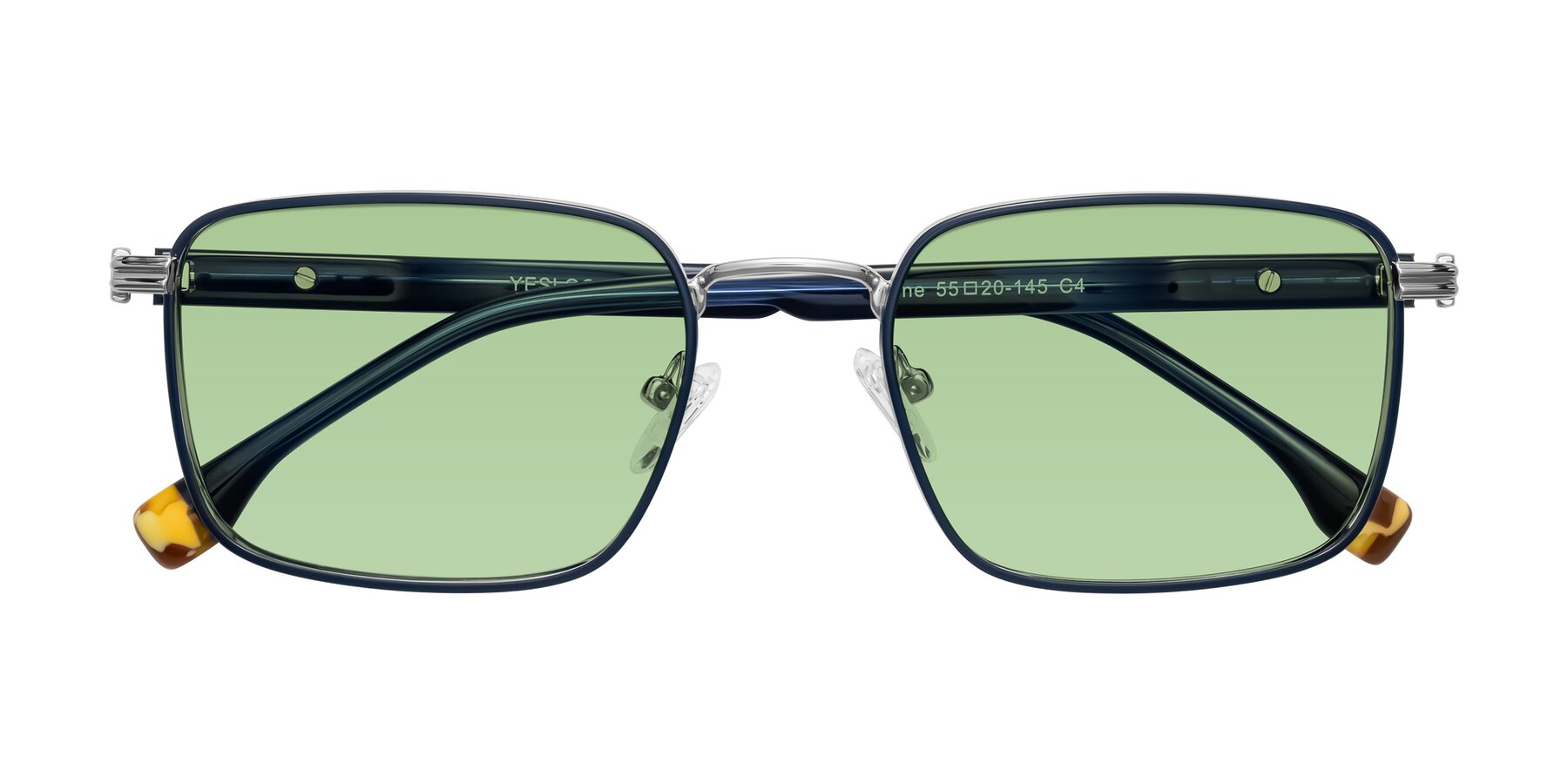 Folded Front of Rhine in Blue/Silver with Medium Green Tinted Lenses