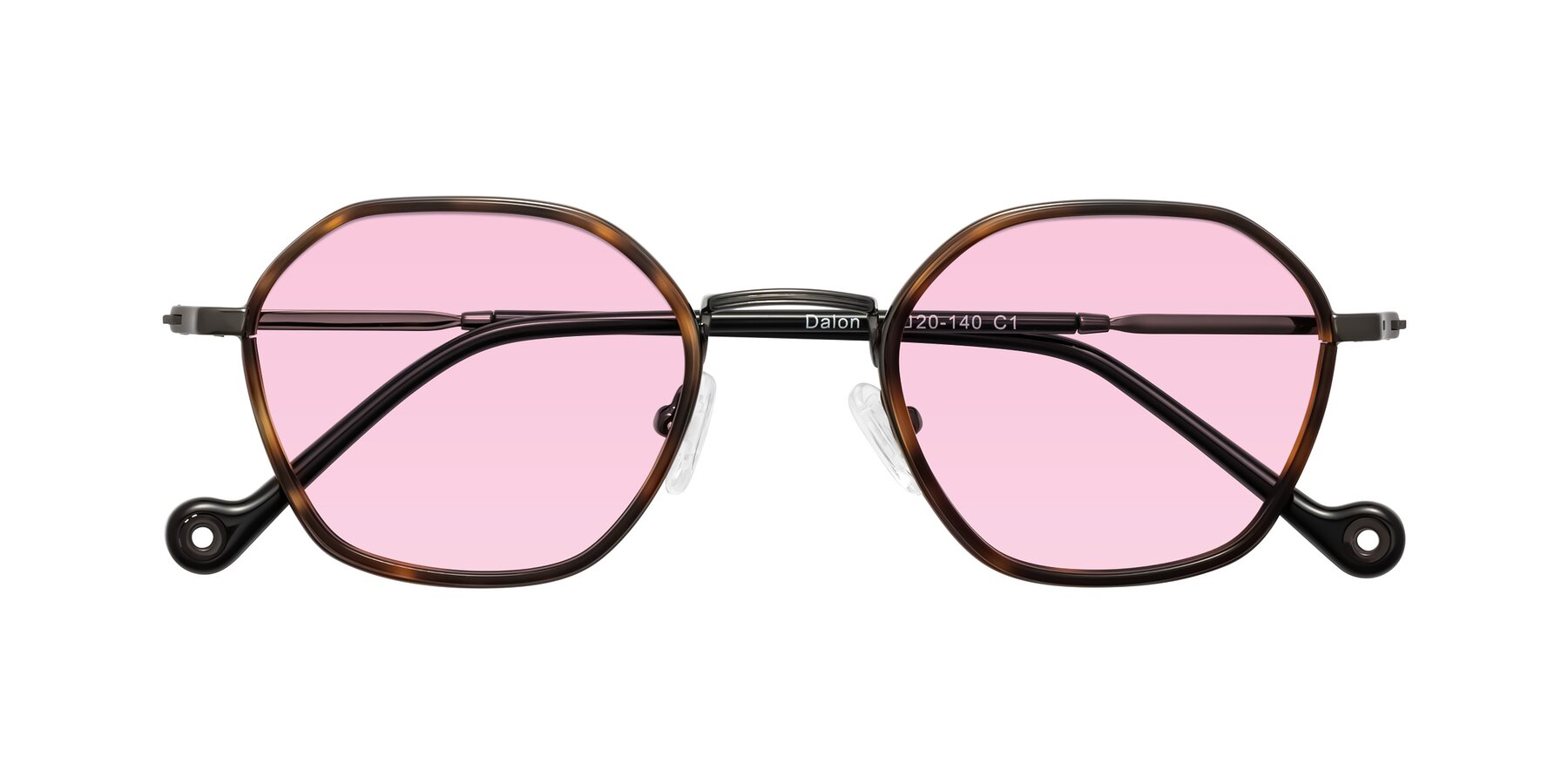 Folded Front of Dalon in Tortoise/Gunmetal with Light Pink Tinted Lenses