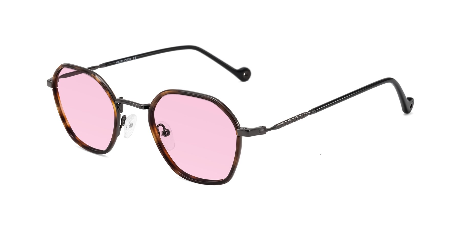 Angle of Dalon in Tortoise/Gunmetal with Light Pink Tinted Lenses