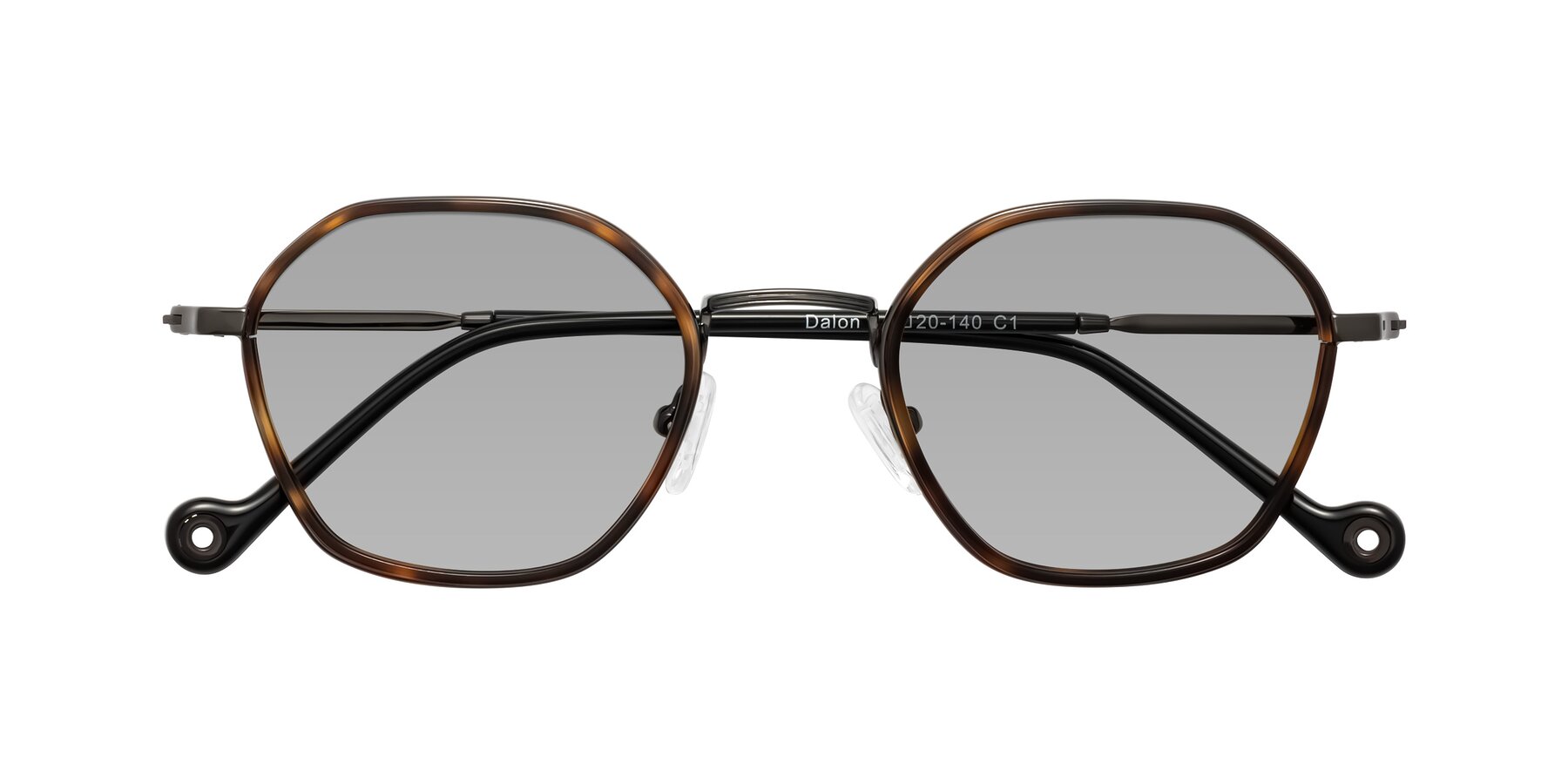 Folded Front of Dalon in Tortoise/Gunmetal with Light Gray Tinted Lenses