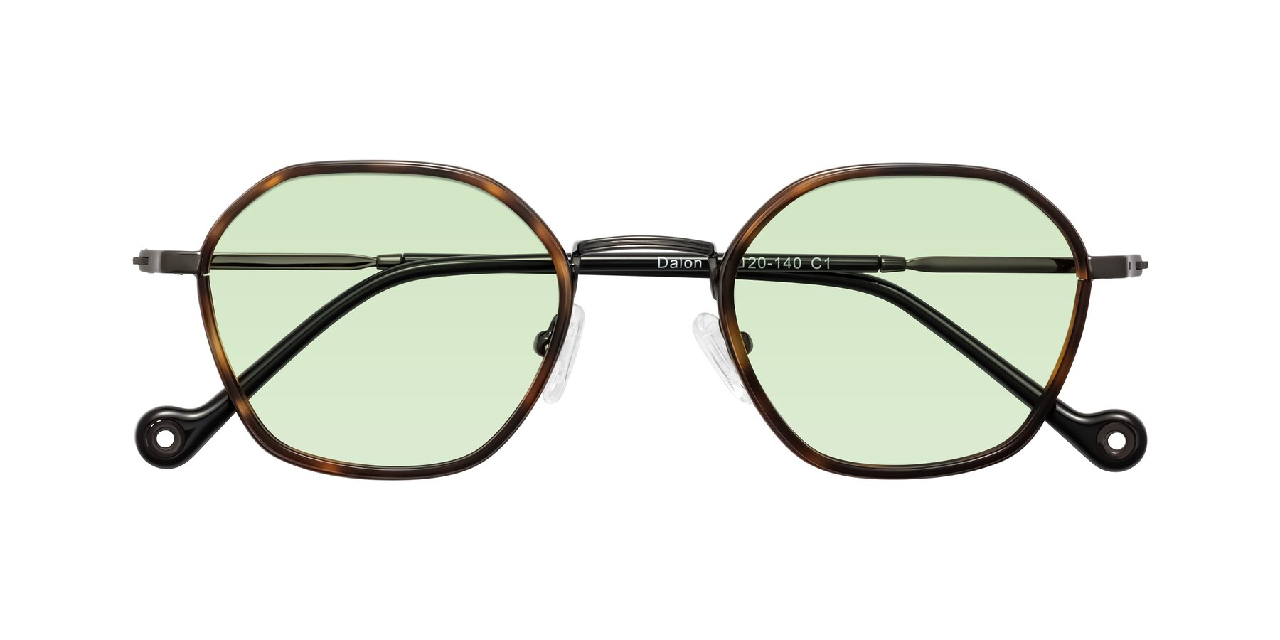 Folded Front of Dalon in Tortoise/Gunmetal with Light Green Tinted Lenses