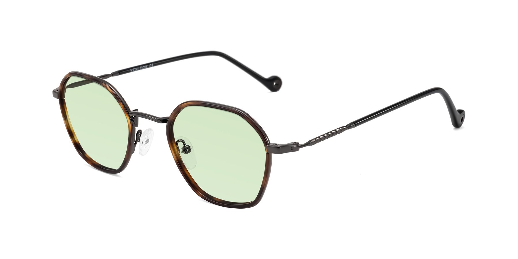 Angle of Dalon in Tortoise/Gunmetal with Light Green Tinted Lenses