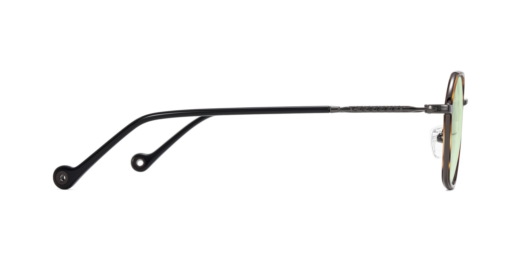 Side of Dalon in Tortoise/Gunmetal with Light Green Tinted Lenses