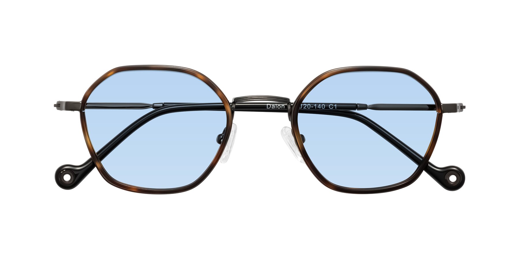 Folded Front of Dalon in Tortoise/Gunmetal with Light Blue Tinted Lenses