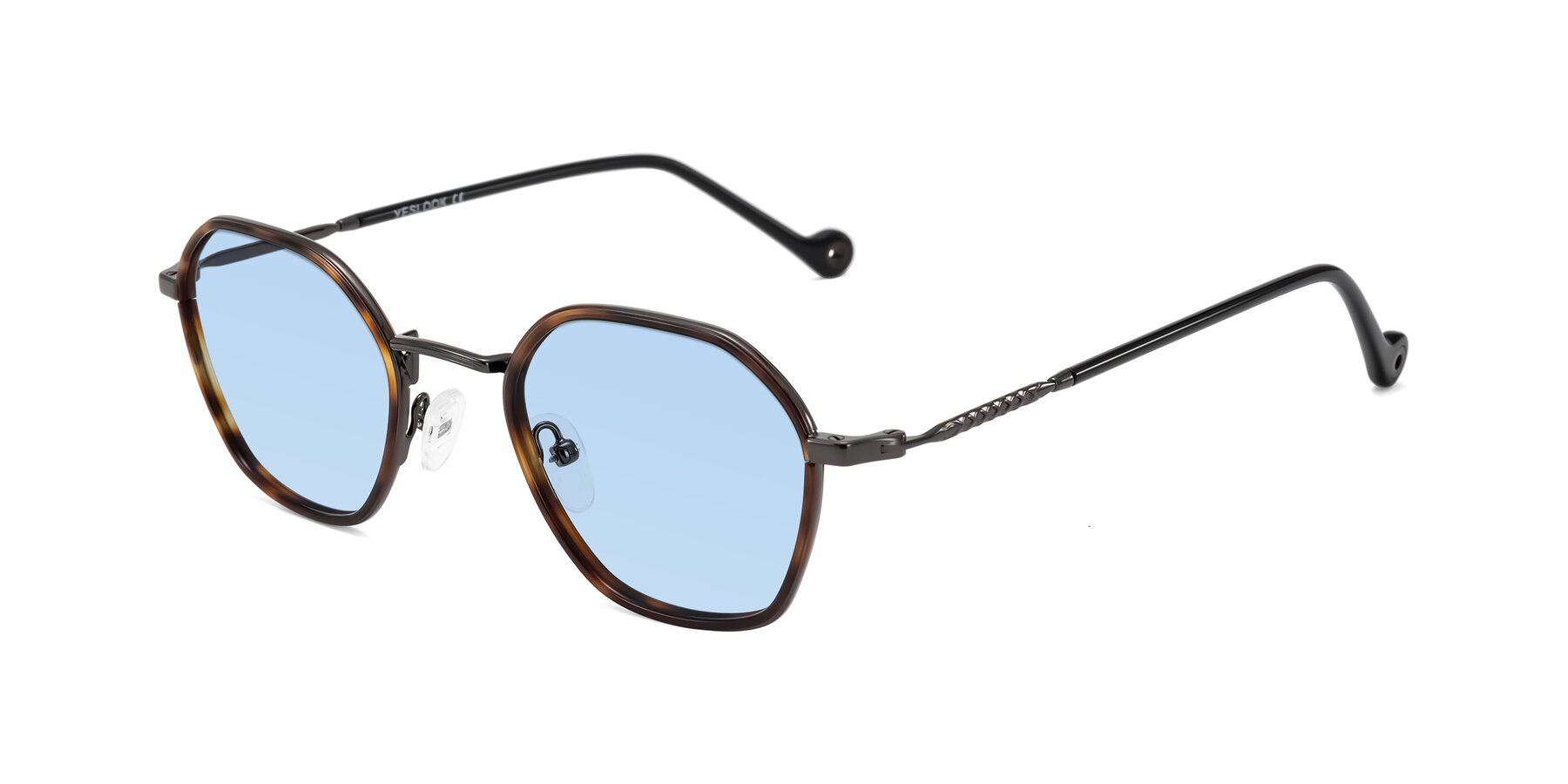 Angle of Dalon in Tortoise/Gunmetal with Light Blue Tinted Lenses