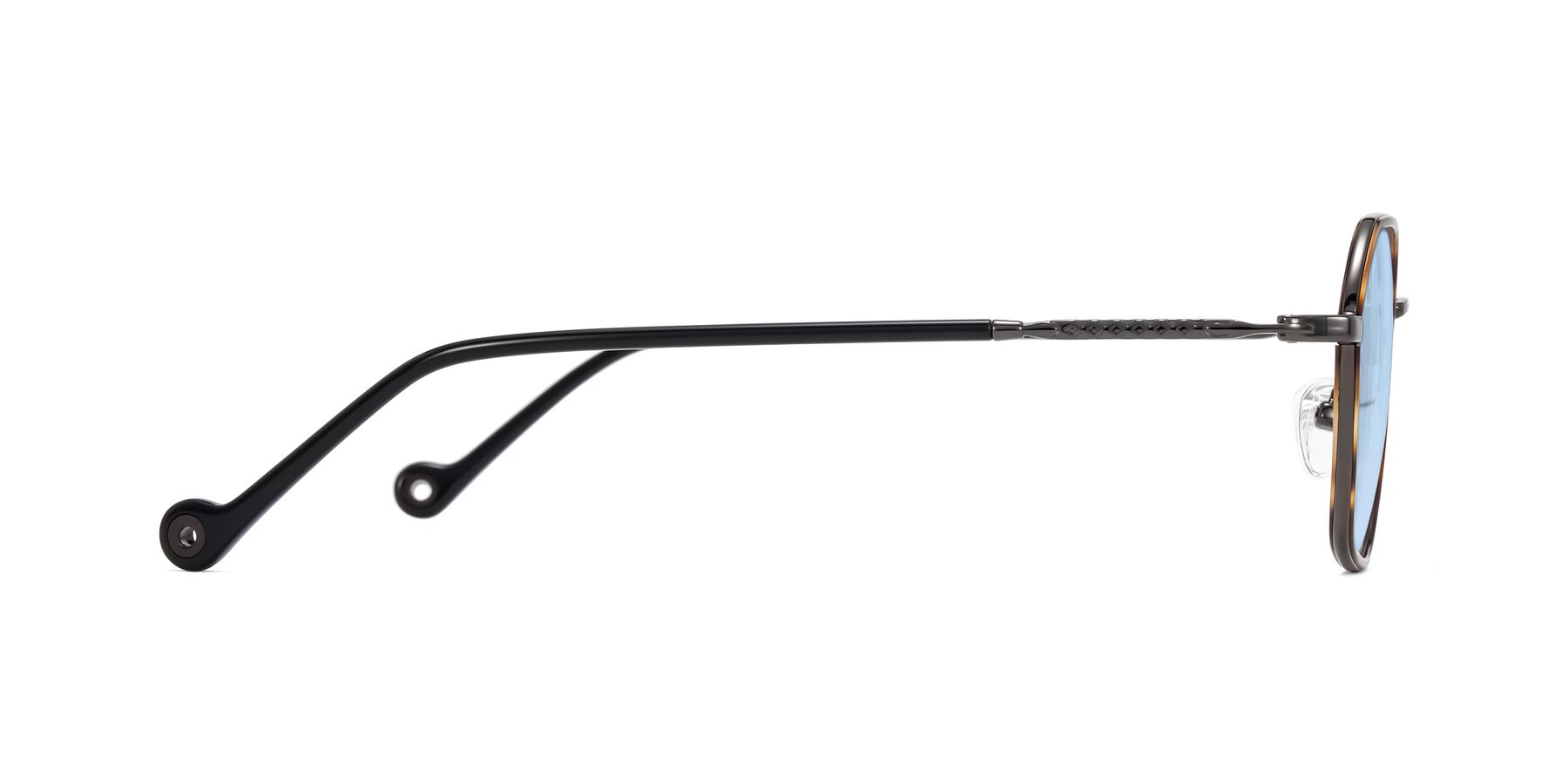 Side of Dalon in Tortoise/Gunmetal with Light Blue Tinted Lenses