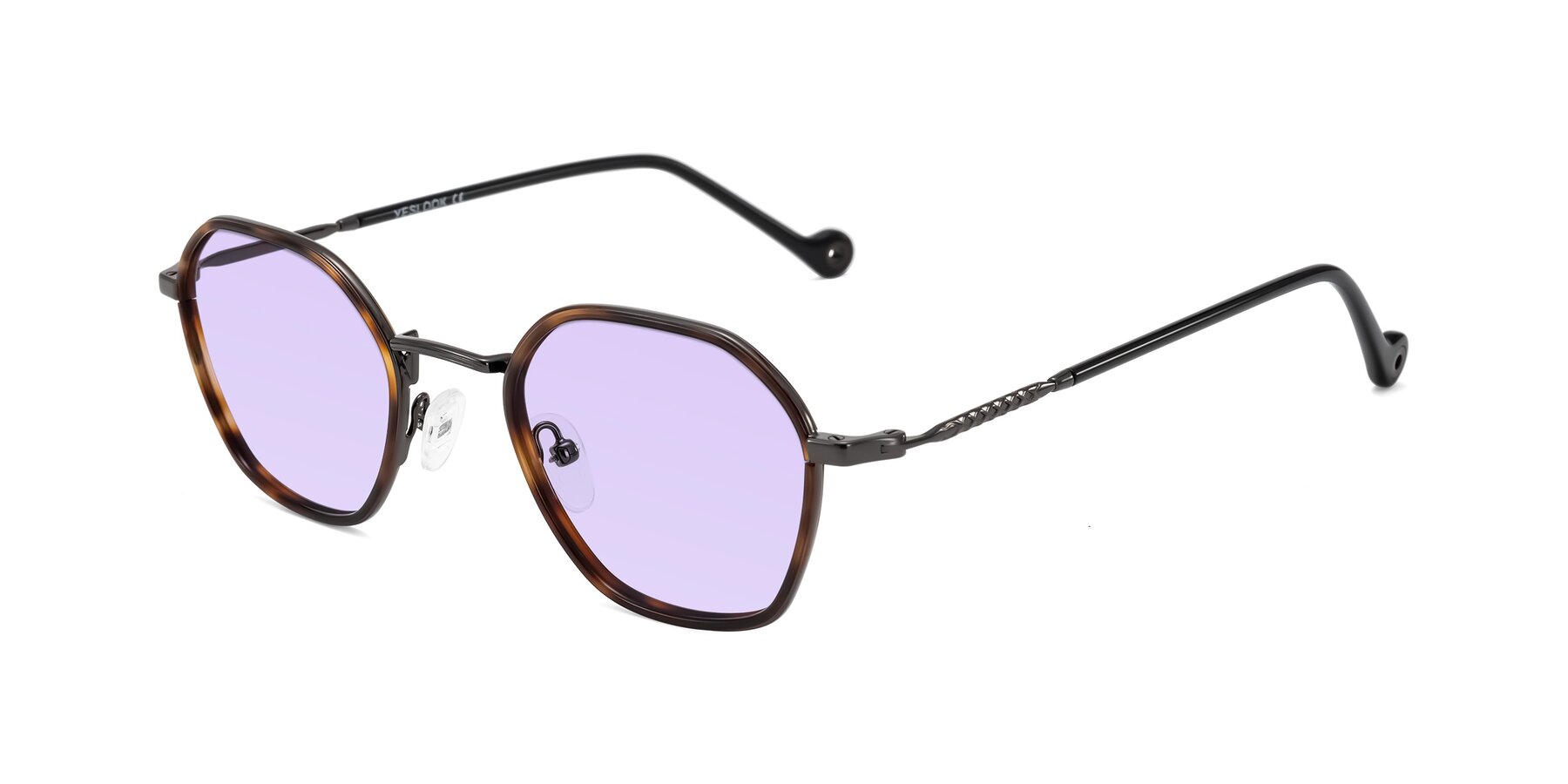 Angle of Dalon in Tortoise/Gunmetal with Light Purple Tinted Lenses