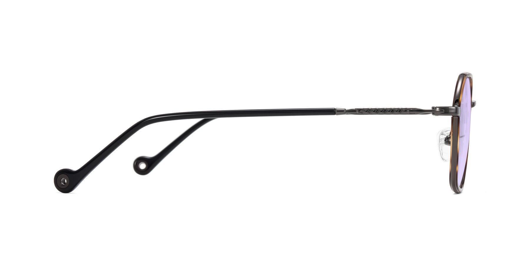 Side of Dalon in Tortoise/Gunmetal with Light Purple Tinted Lenses