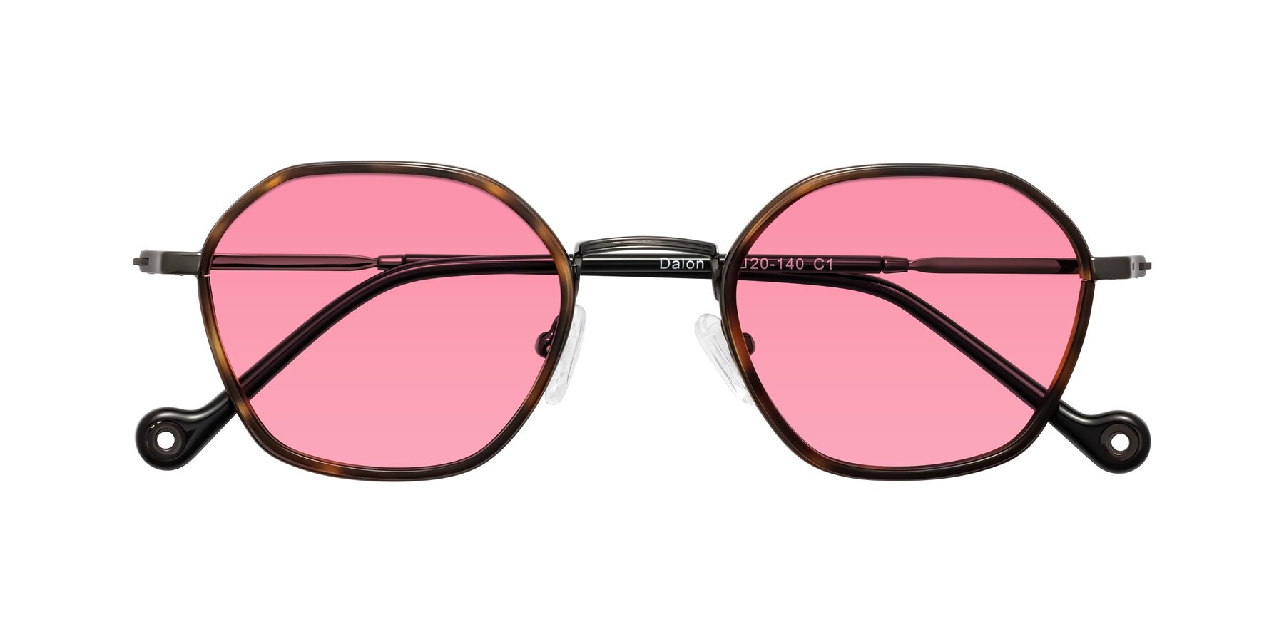 Folded Front of Dalon in Tortoise/Gunmetal with Pink Tinted Lenses