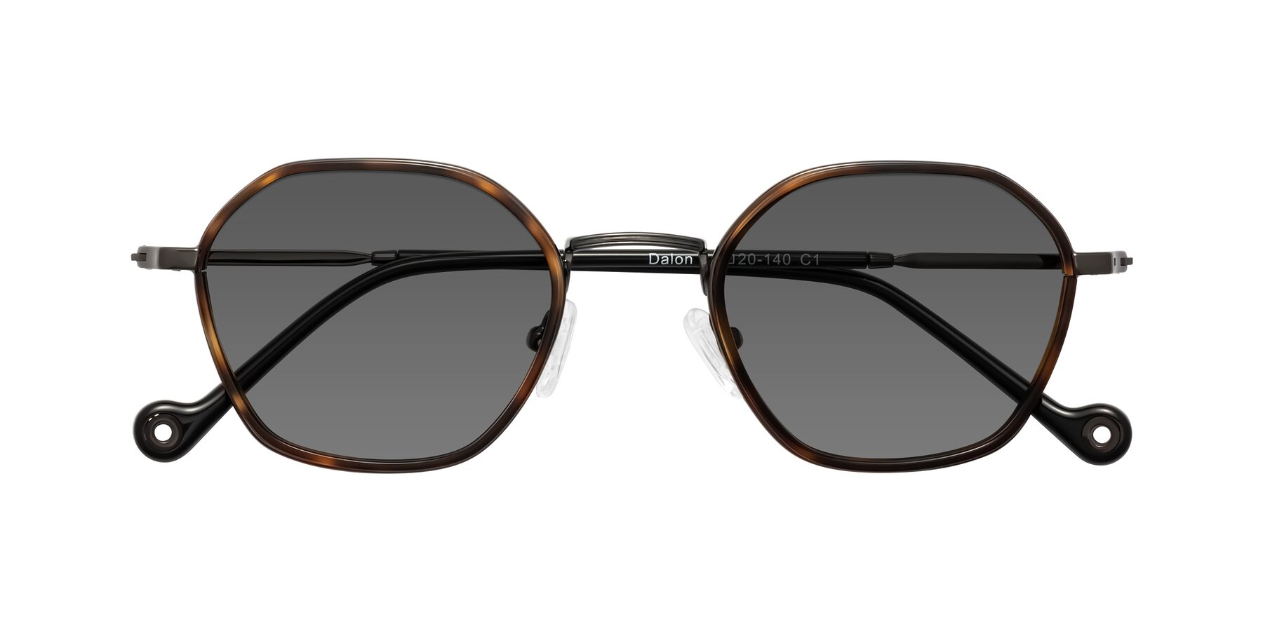 Folded Front of Dalon in Tortoise/Gunmetal with Medium Gray Tinted Lenses
