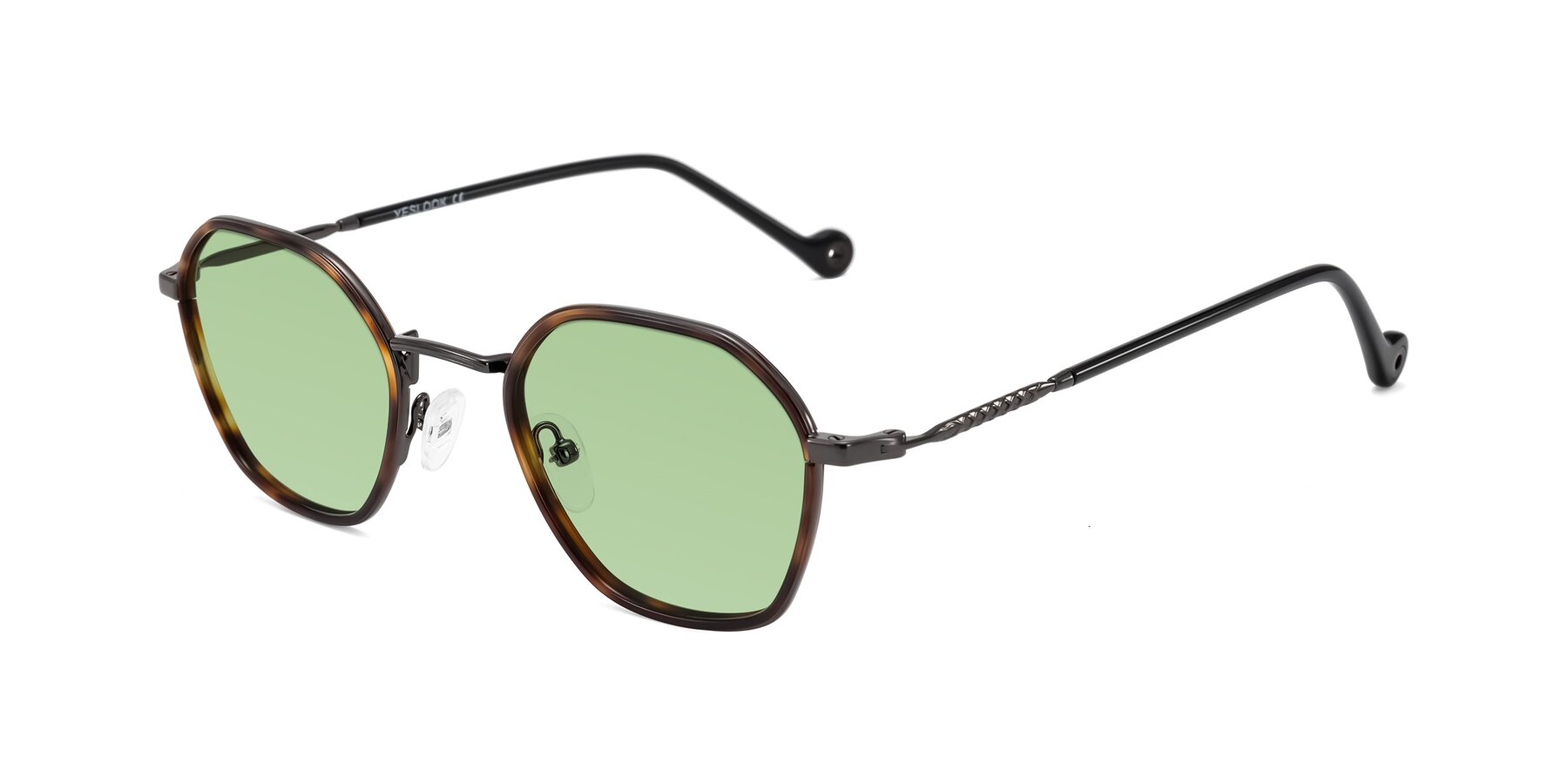 Angle of Dalon in Tortoise/Gunmetal with Medium Green Tinted Lenses