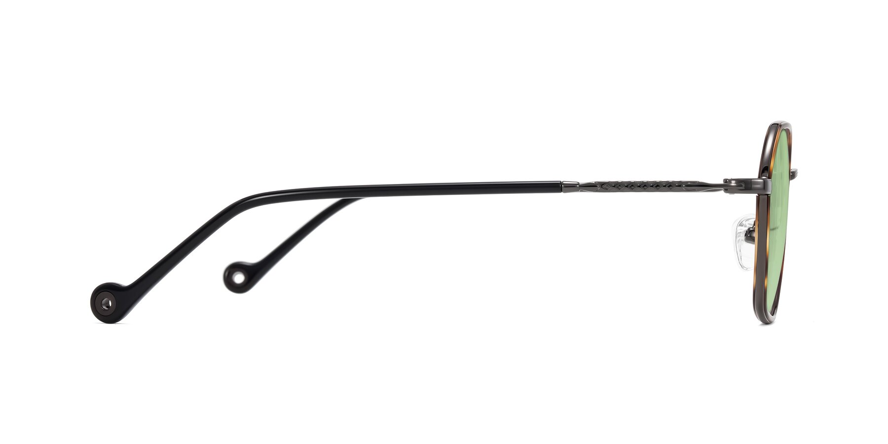 Side of Dalon in Tortoise/Gunmetal with Medium Green Tinted Lenses