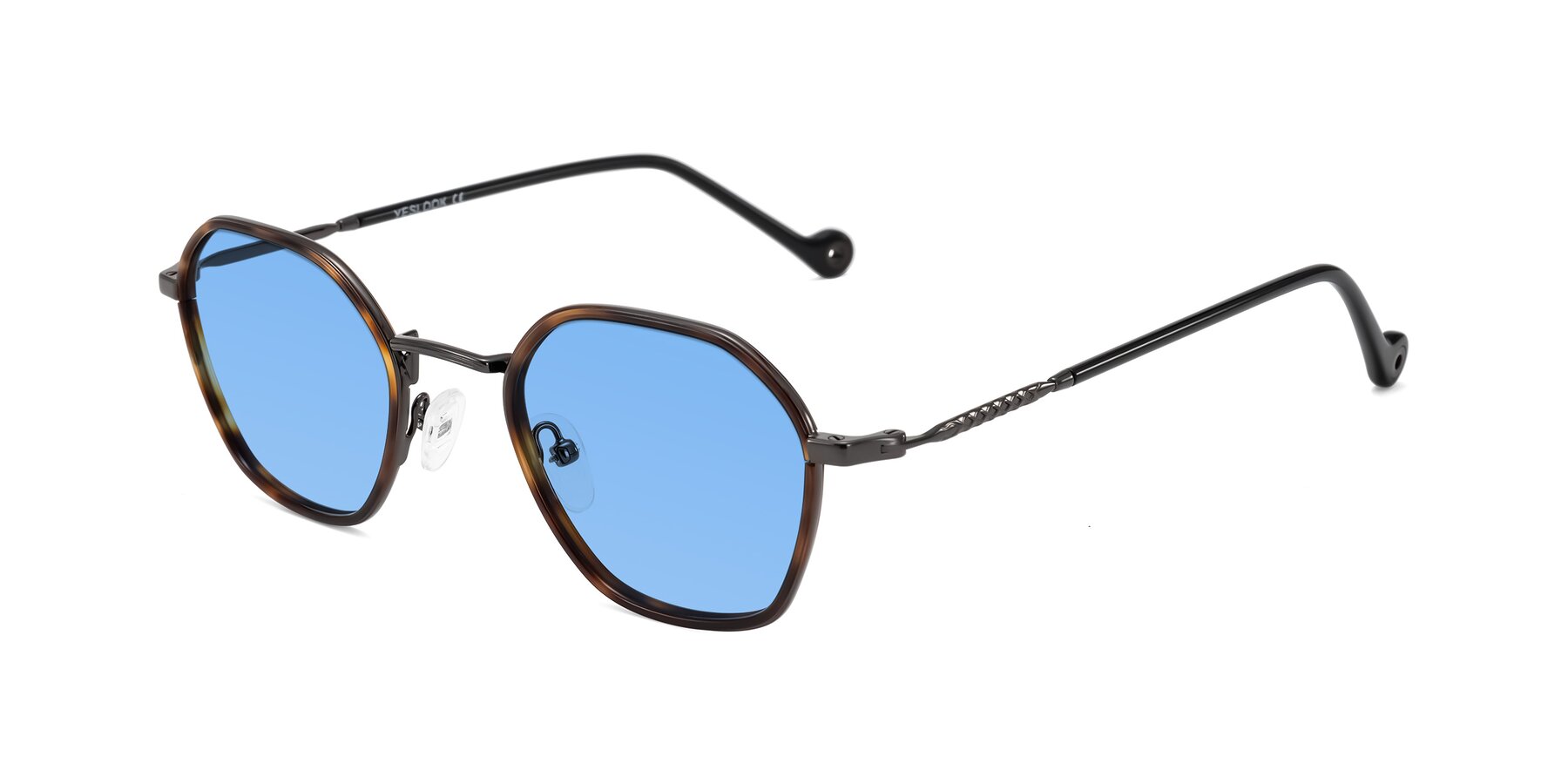 Angle of Dalon in Tortoise/Gunmetal with Medium Blue Tinted Lenses