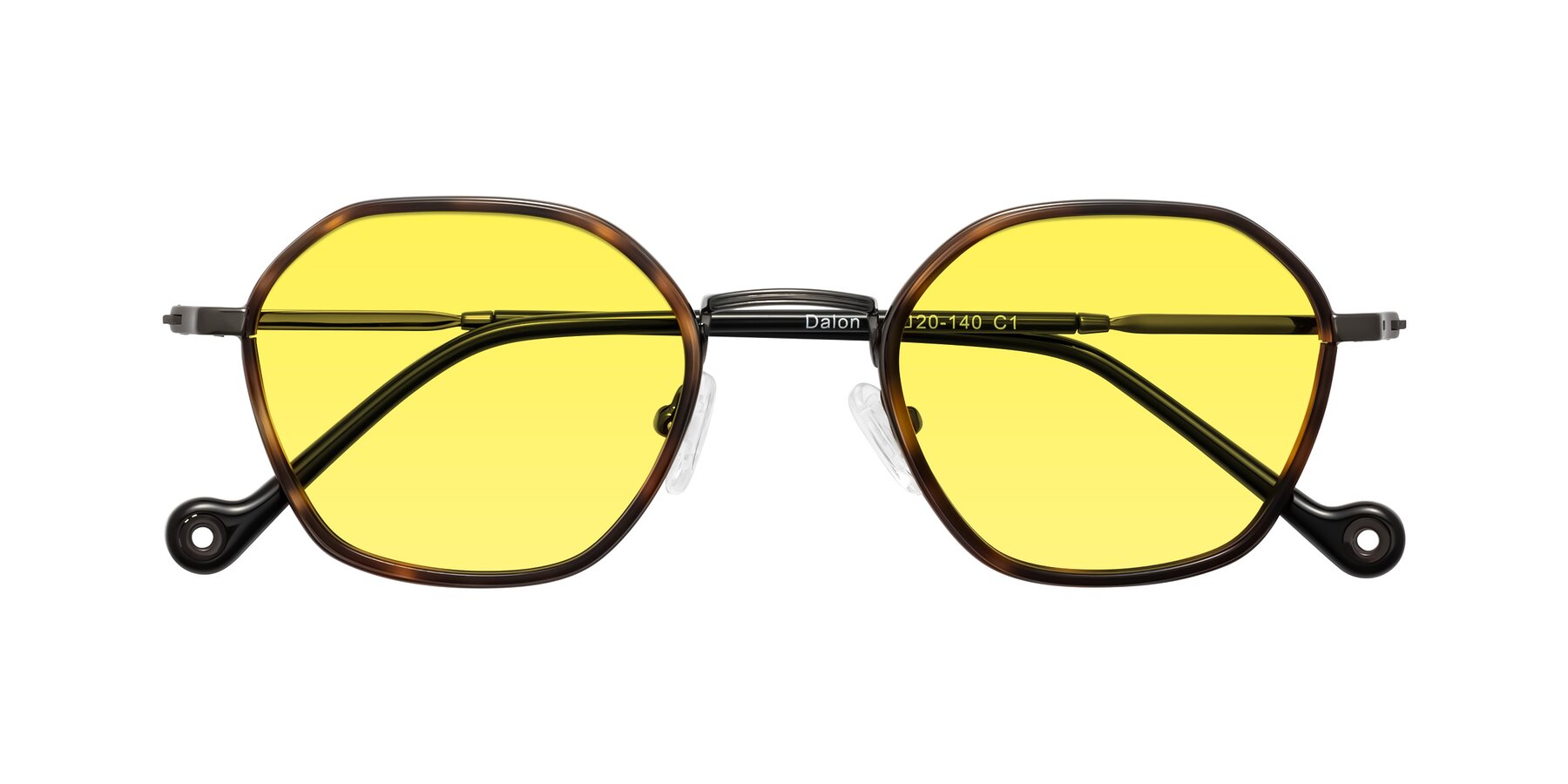 Folded Front of Dalon in Tortoise/Gunmetal with Medium Yellow Tinted Lenses