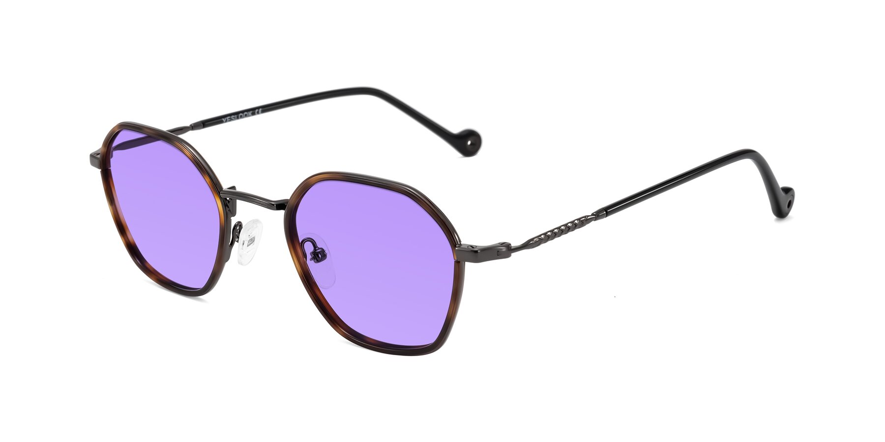 Angle of Dalon in Tortoise/Gunmetal with Medium Purple Tinted Lenses