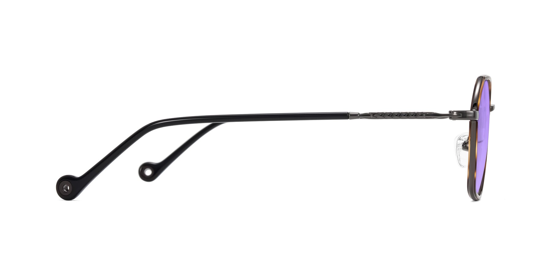 Side of Dalon in Tortoise/Gunmetal with Medium Purple Tinted Lenses