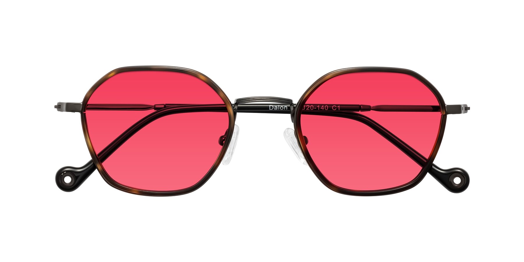 Folded Front of Dalon in Tortoise/Gunmetal with Red Tinted Lenses