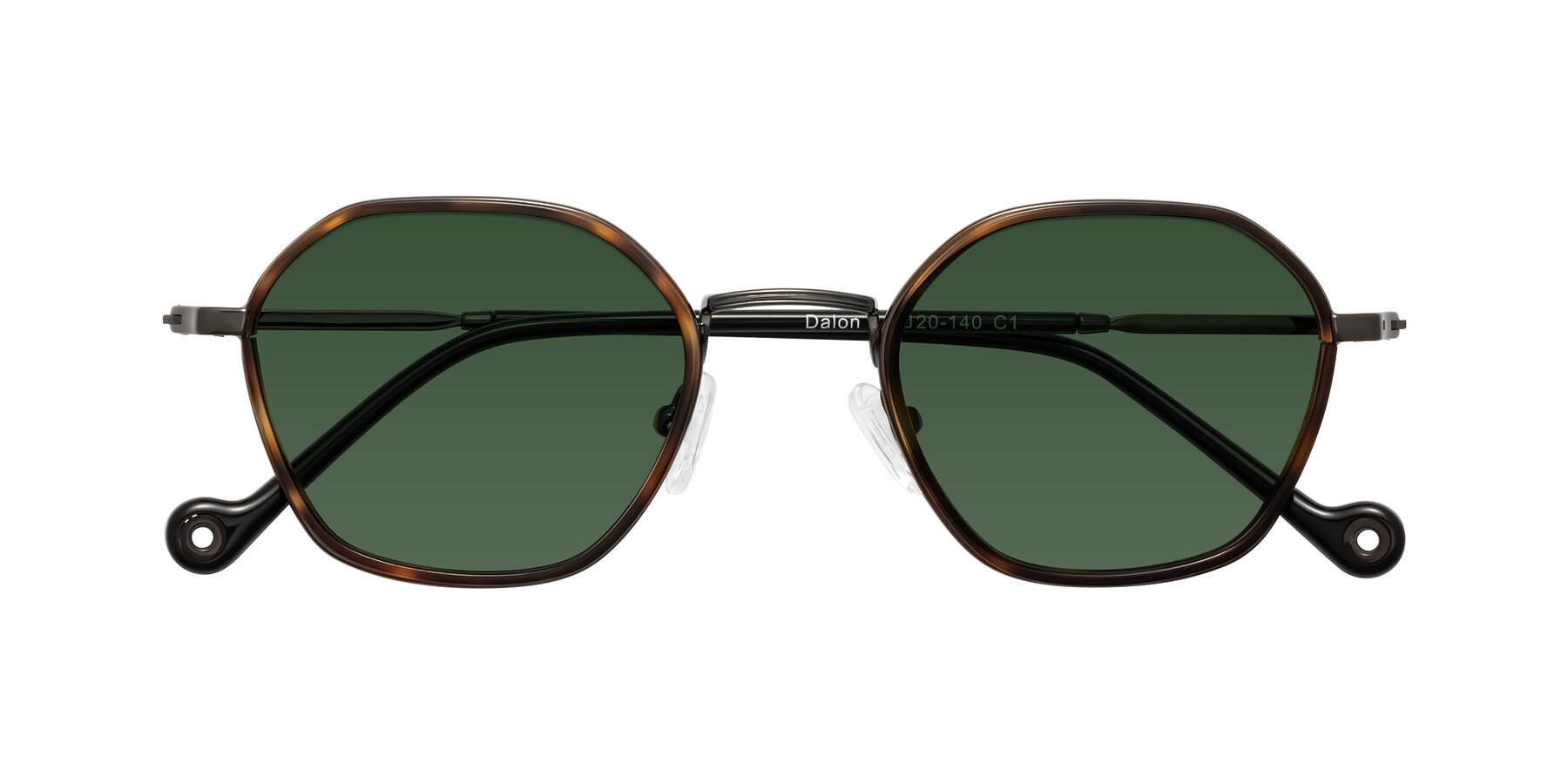 Folded Front of Dalon in Tortoise/Gunmetal with Green Tinted Lenses