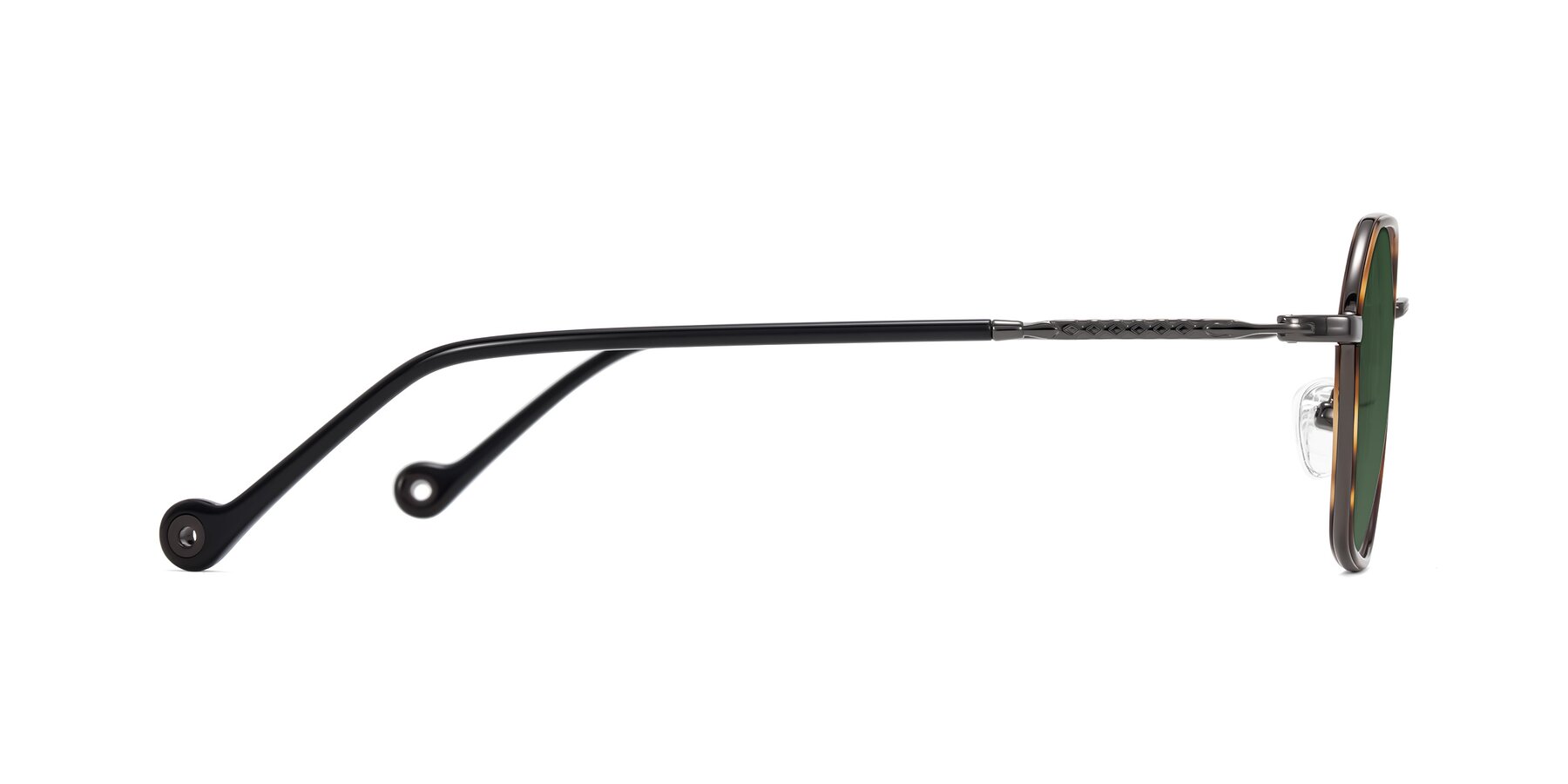 Side of Dalon in Tortoise/Gunmetal with Green Tinted Lenses