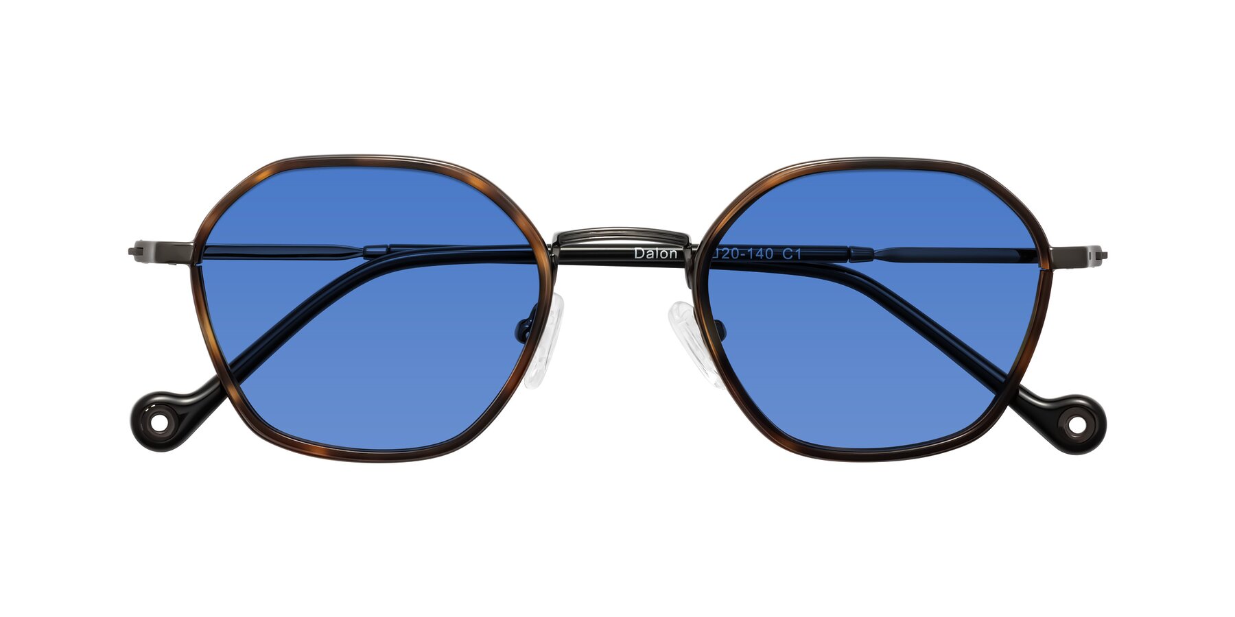 Folded Front of Dalon in Tortoise/Gunmetal with Blue Tinted Lenses
