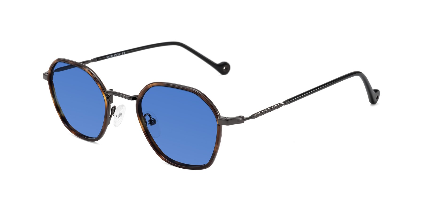 Angle of Dalon in Tortoise/Gunmetal with Blue Tinted Lenses