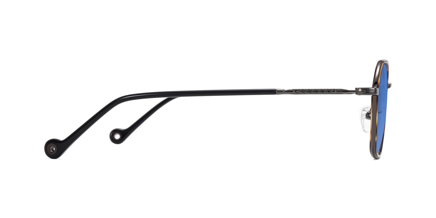 Side of Dalon in Tortoise/Gunmetal with Blue Tinted Lenses